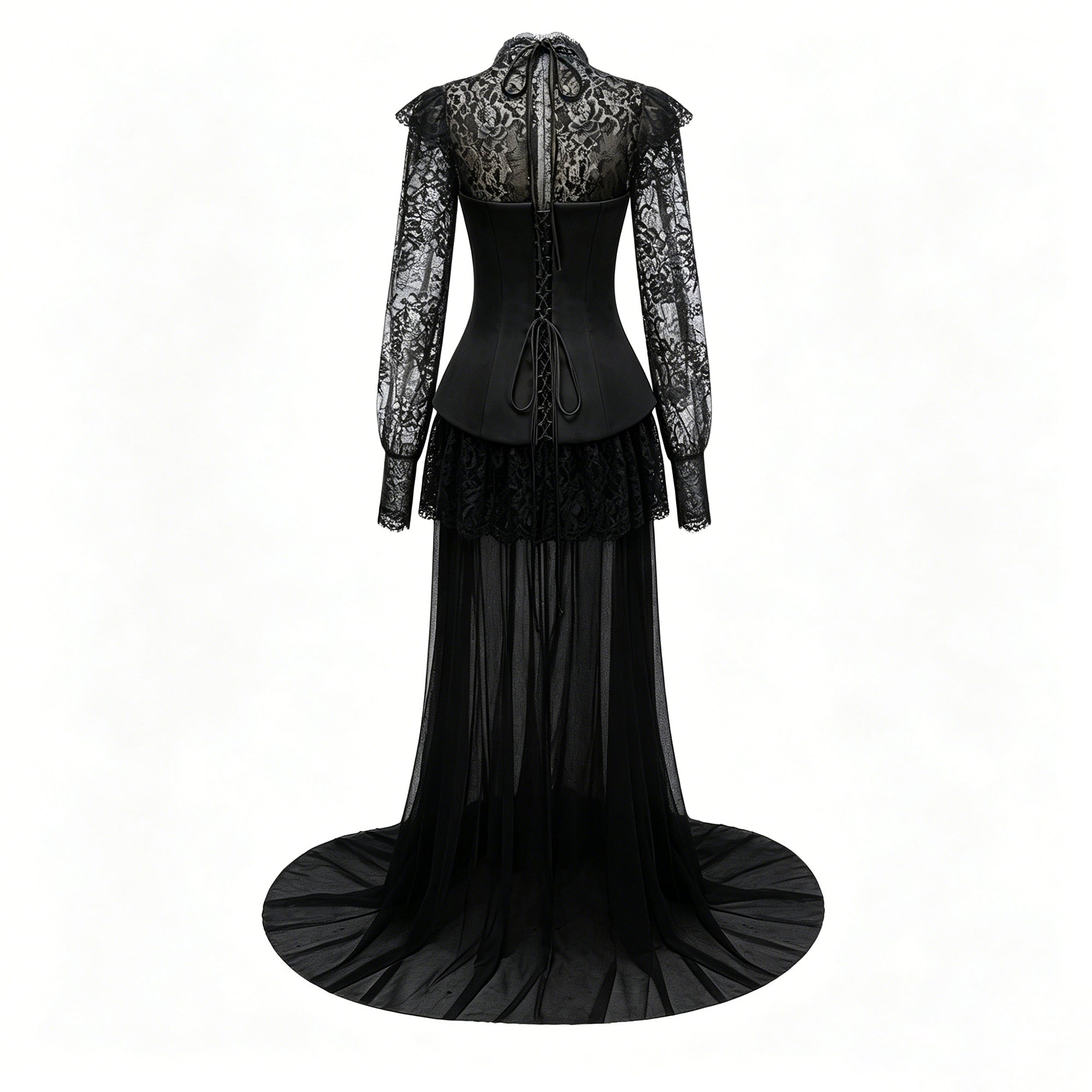 Black Lace Convertible Gown with Long Sleeves