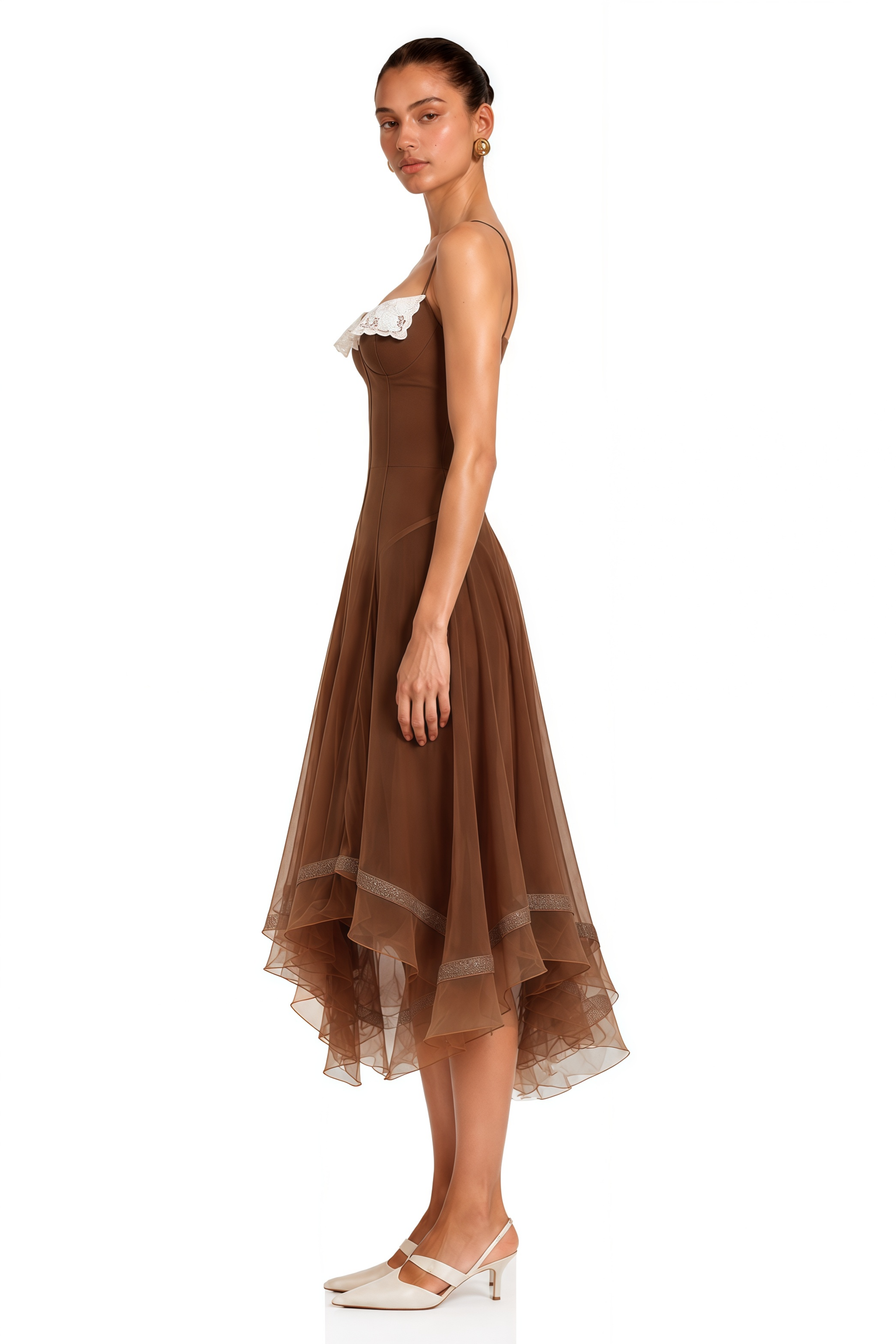 Nuria Rust Brown Asymmetrical Midi Dress