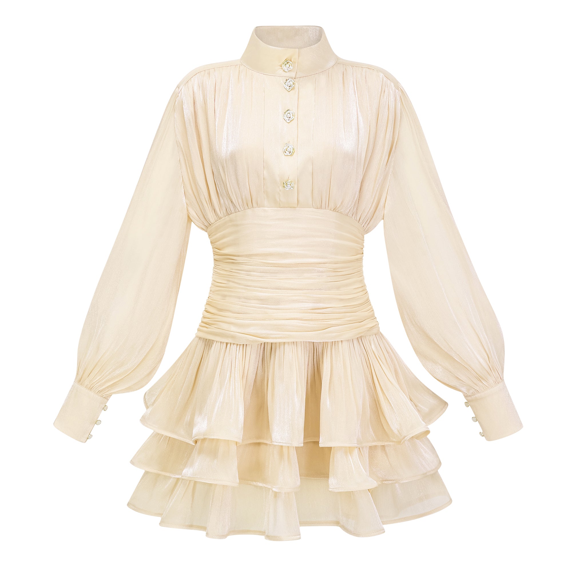 High-Neck Ruffled Detail Mini Dress
