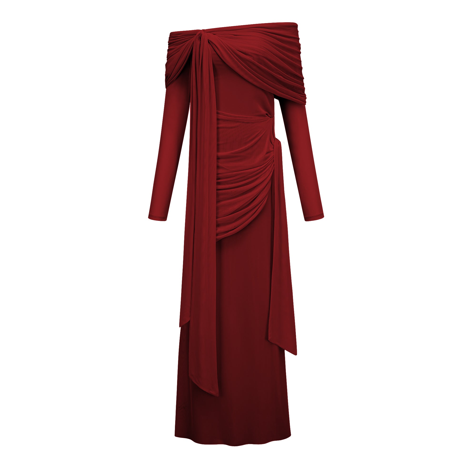Off-shoulder Maxi Dress in Red