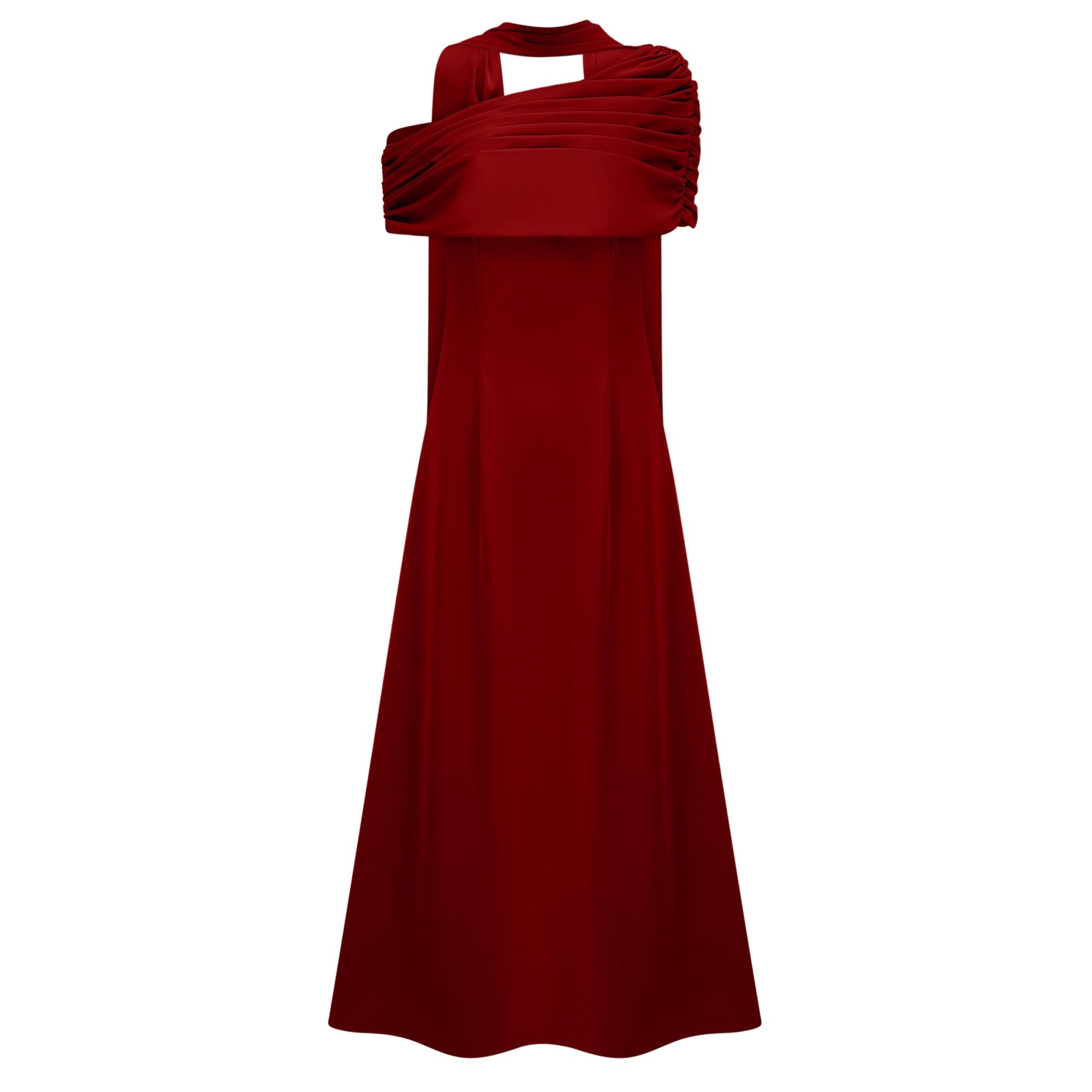Red One-shoulder Satin Maxi Dress