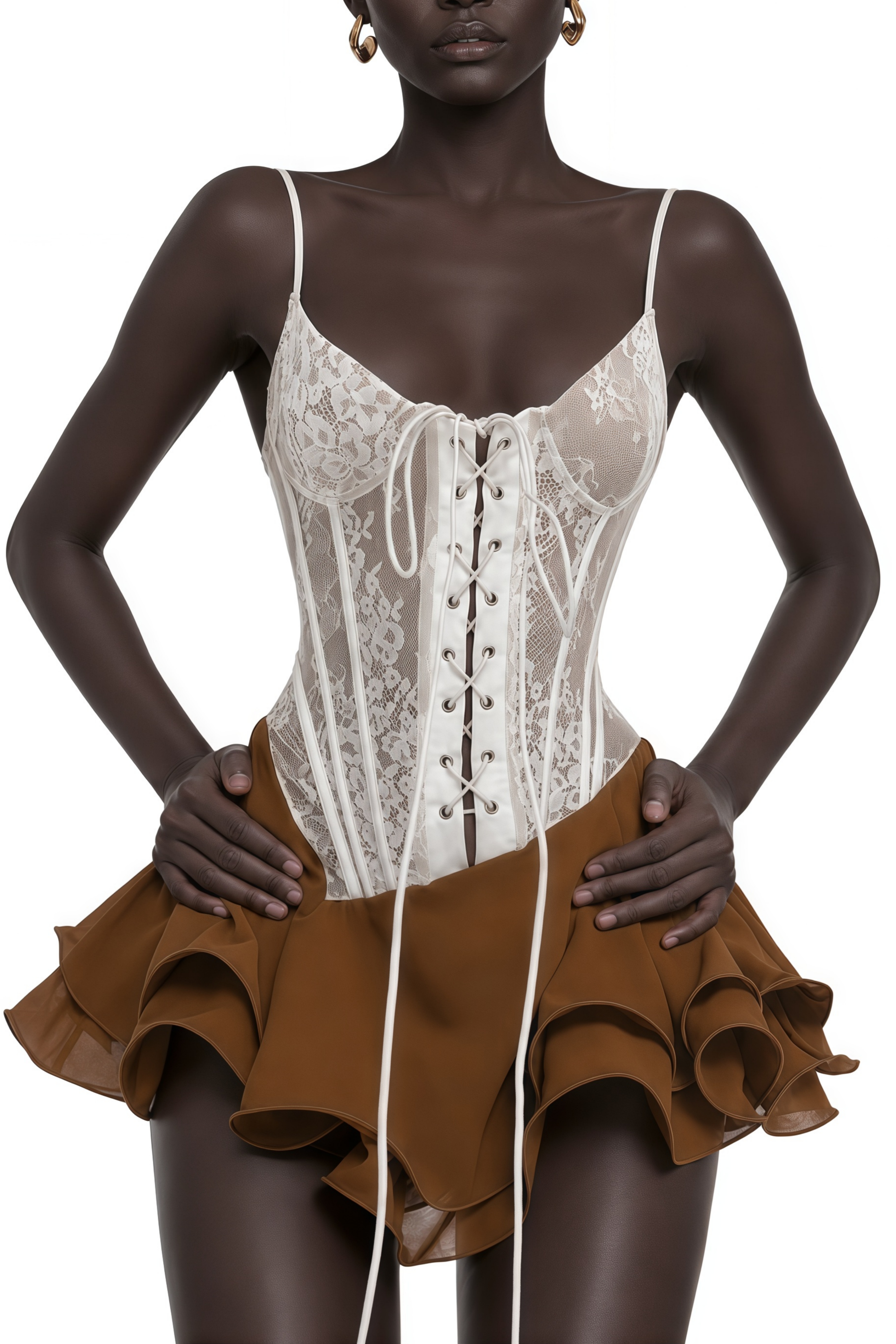 Jacinthe Brown Lace Up Bustier Mini Dress