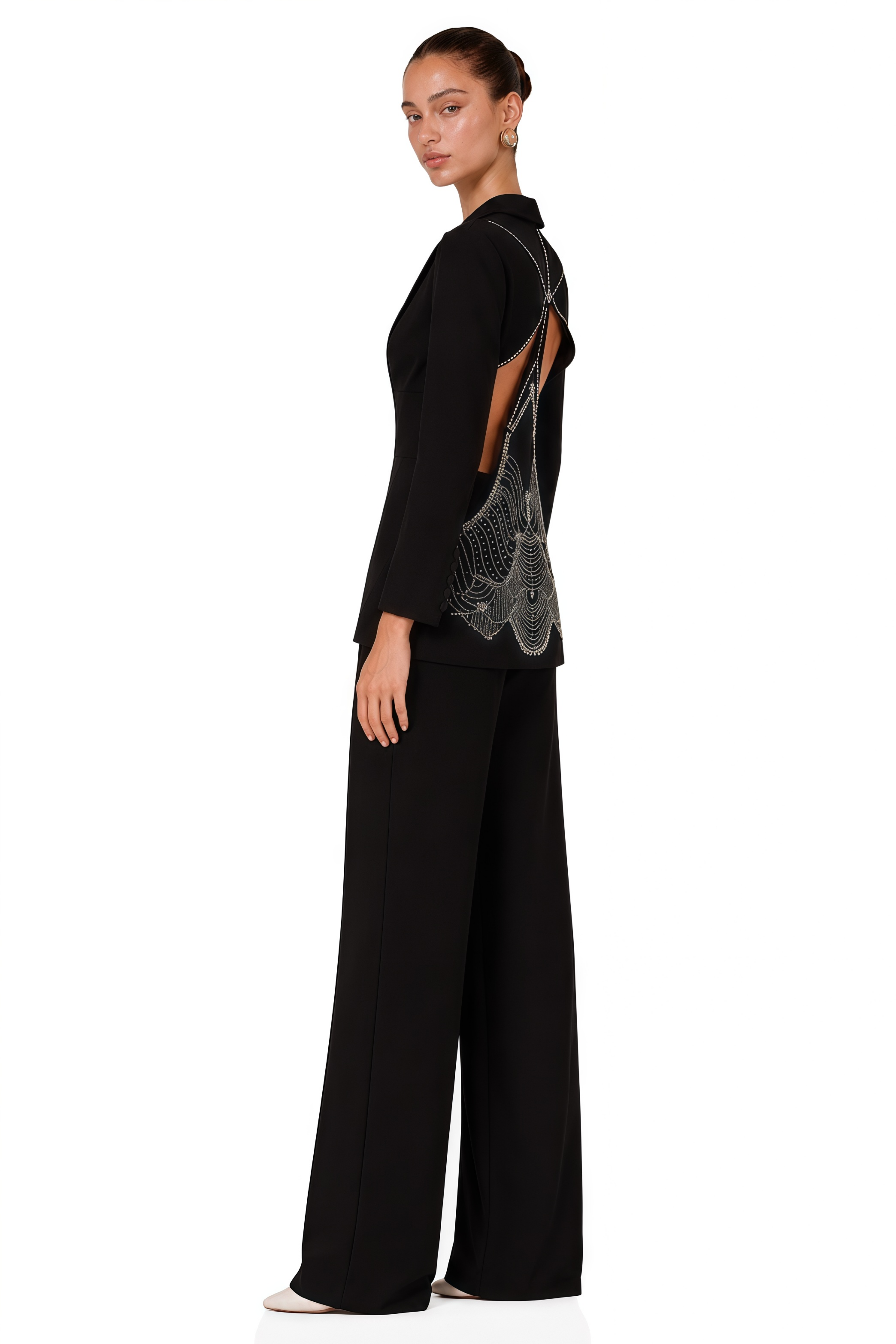 Annabelle Black Cut-Out Embellished Blazer & Trousers Set