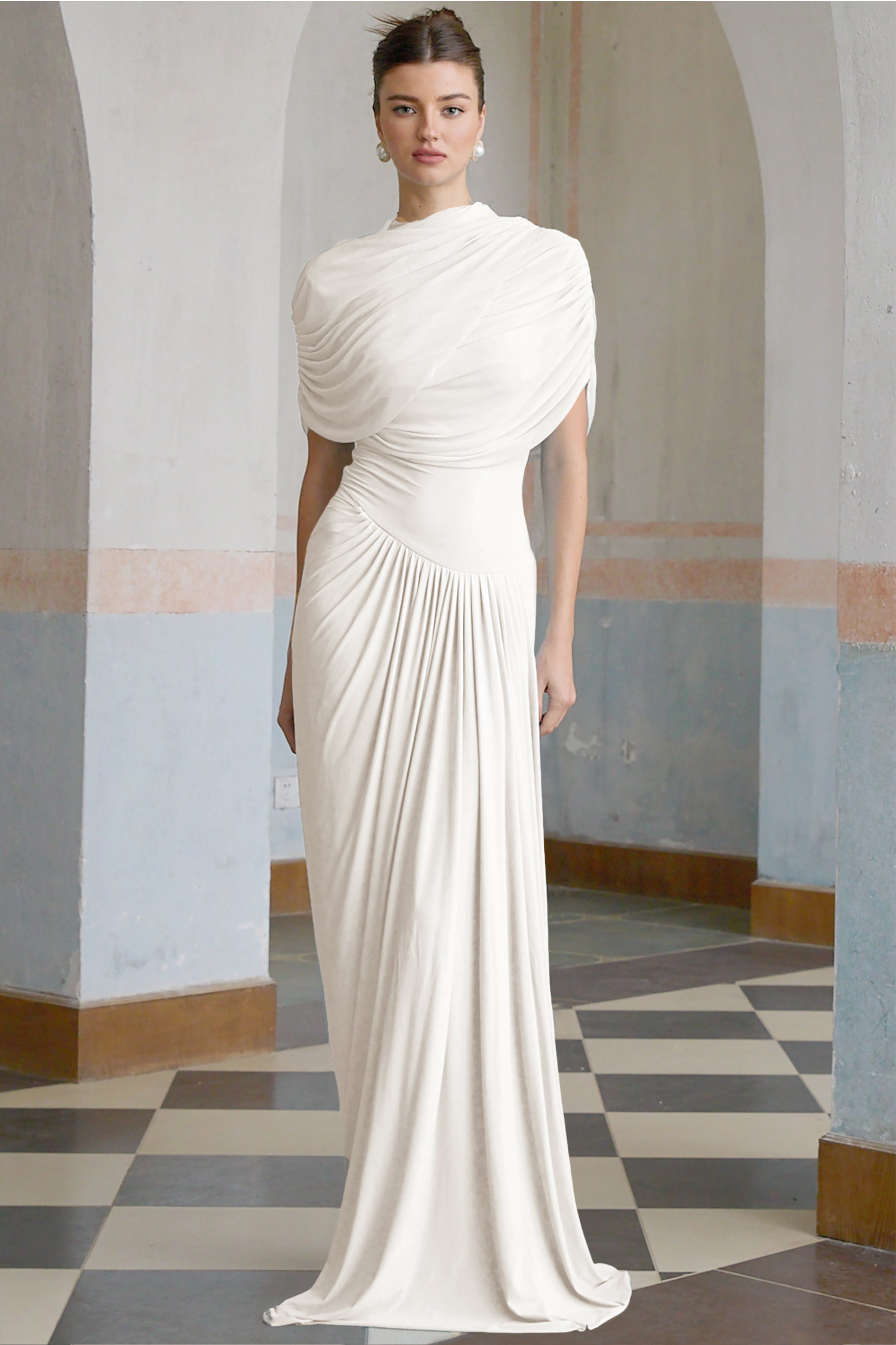 Asymmetrical Pleated Maxi Dress