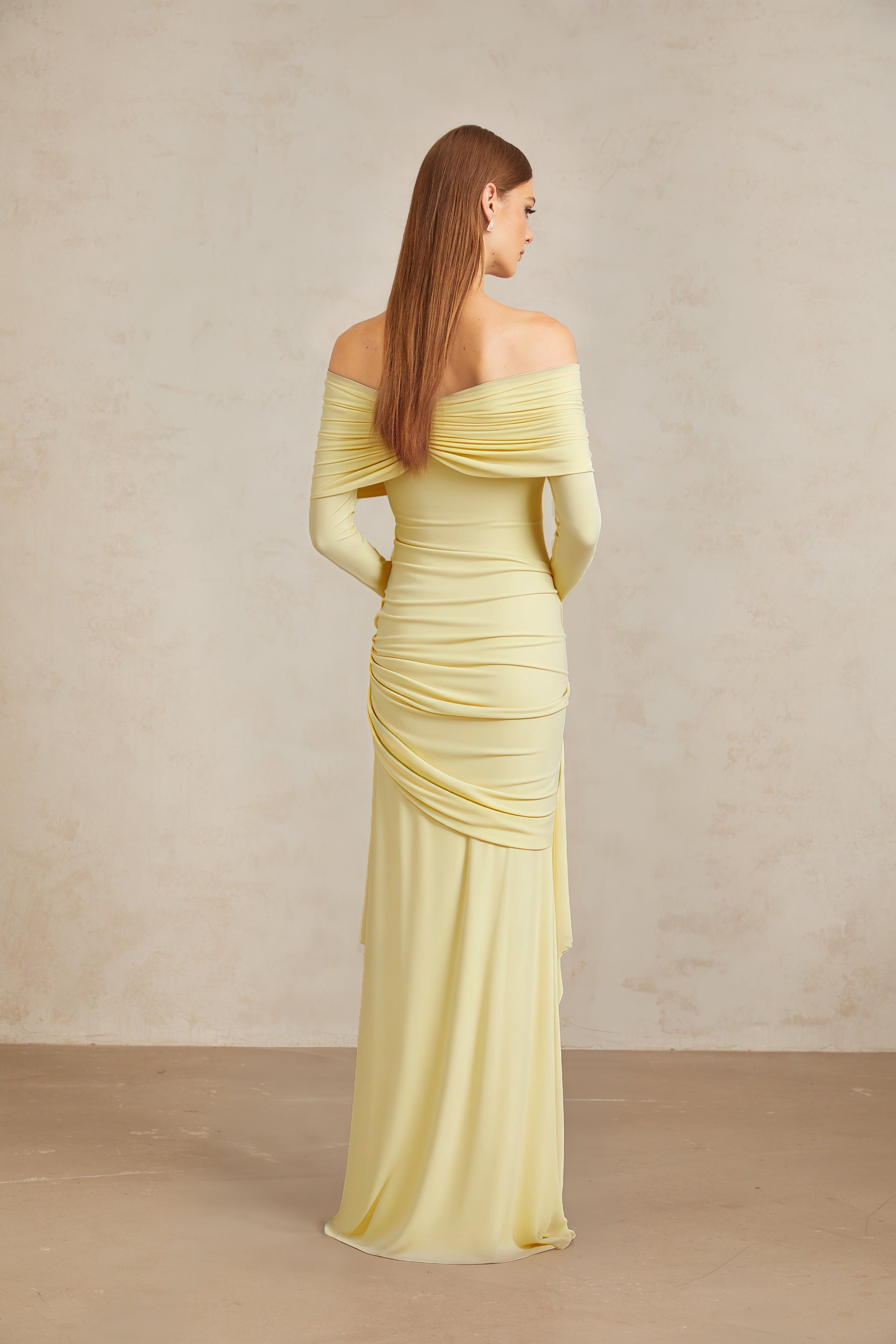 Off-shoulder Maxi Dress in Butter Yellow