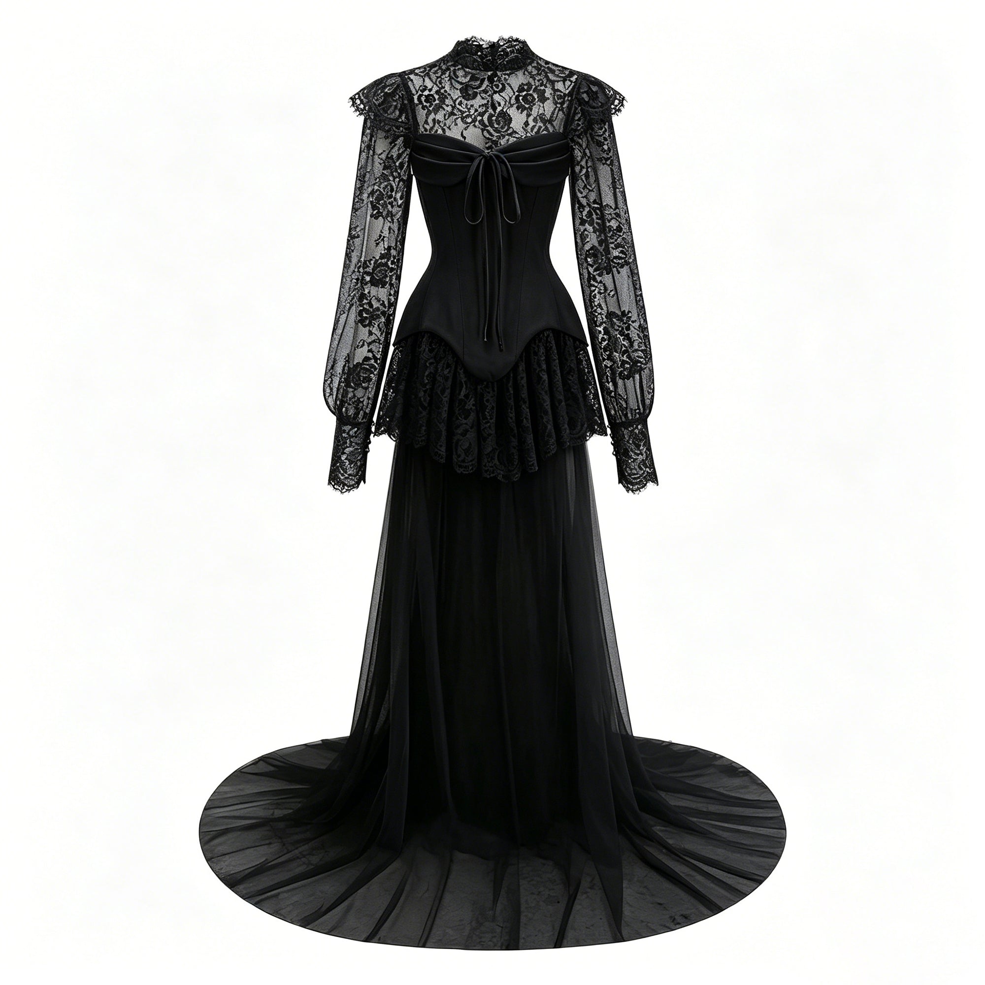 Black Lace Convertible Gown with Long Sleeves