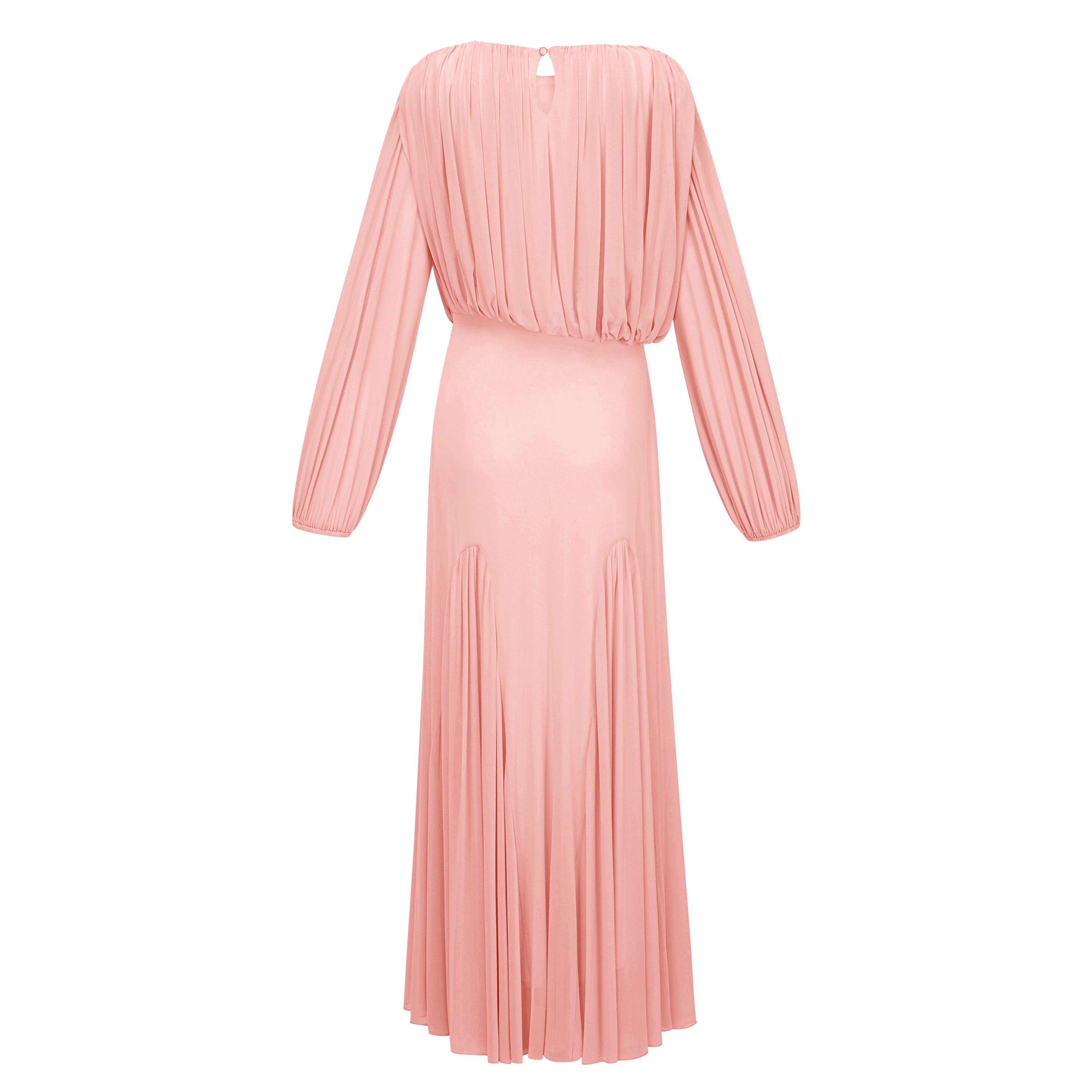 Pink pleated lantern-sleeve maxi dress