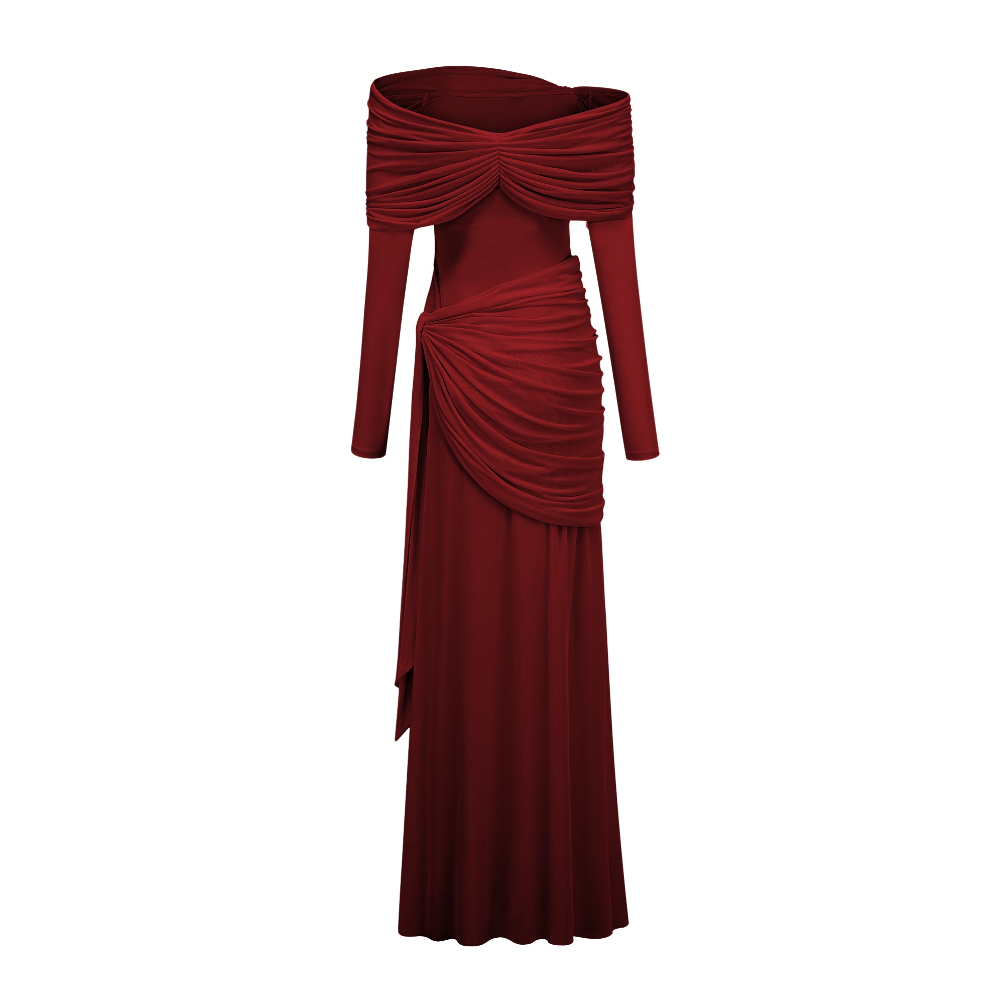 Off-shoulder Maxi Dress in Red