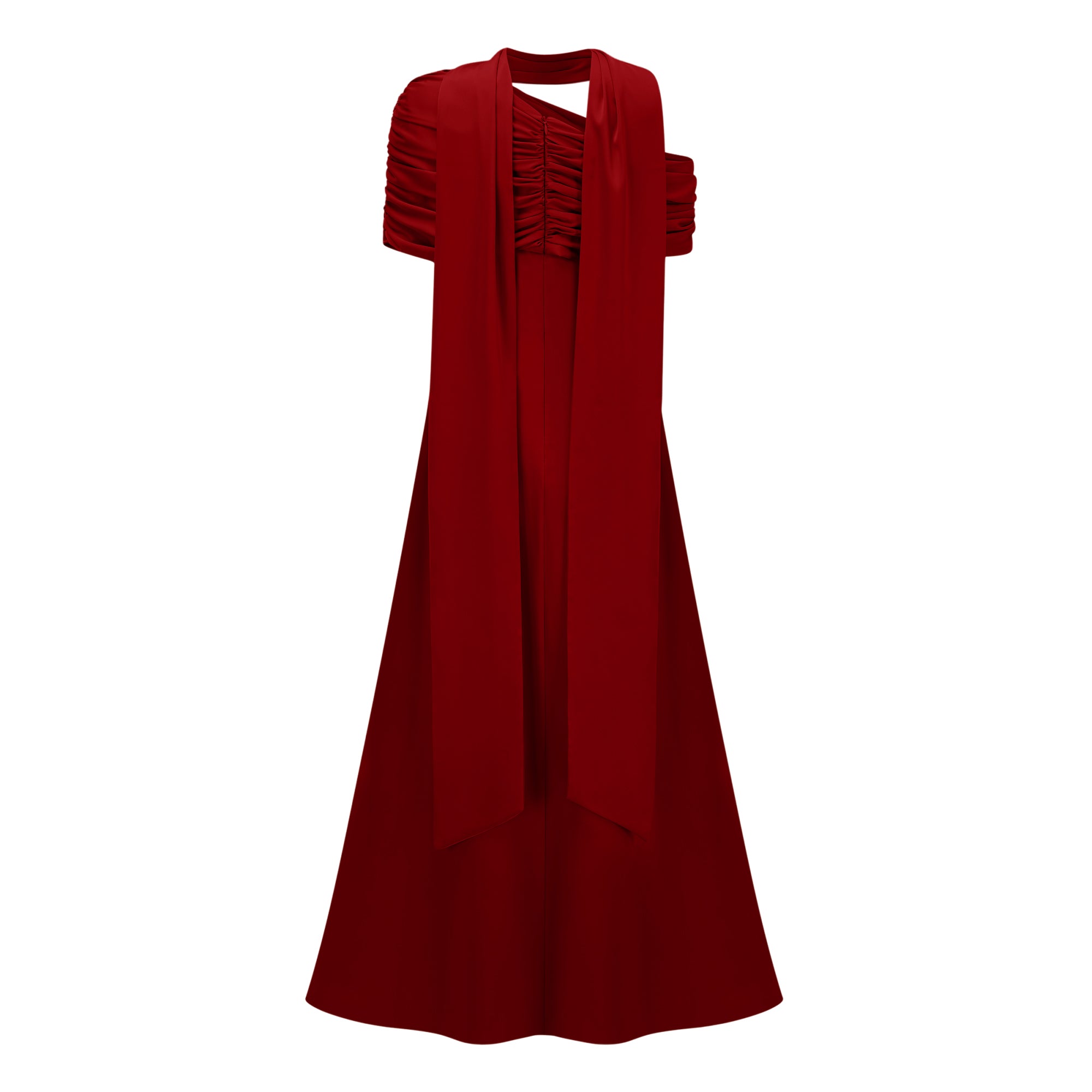 Red One-shoulder Satin Maxi Dress