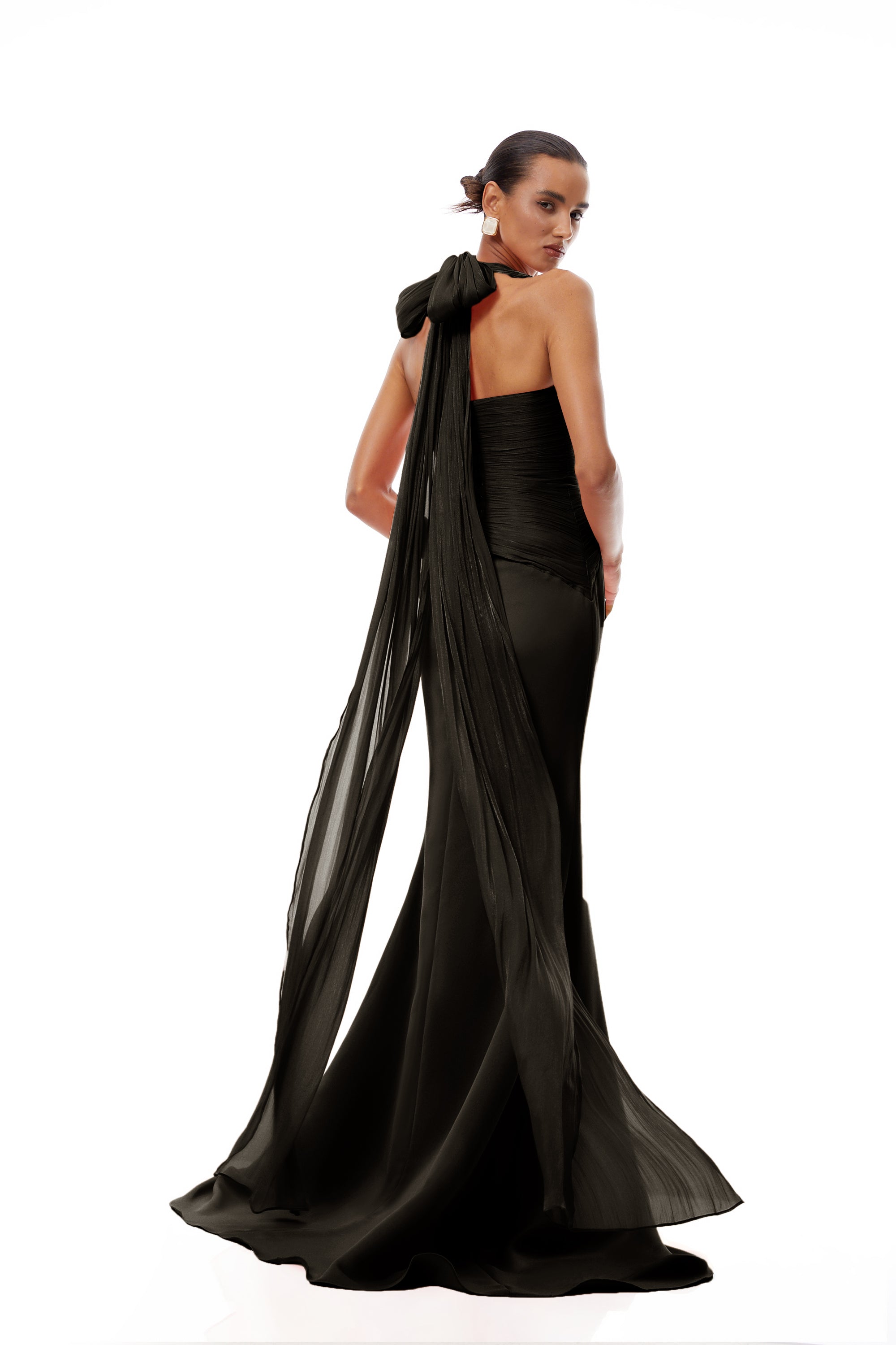 Emmeline Black Train Design Gathered Maxi Dress – Miss Rosier