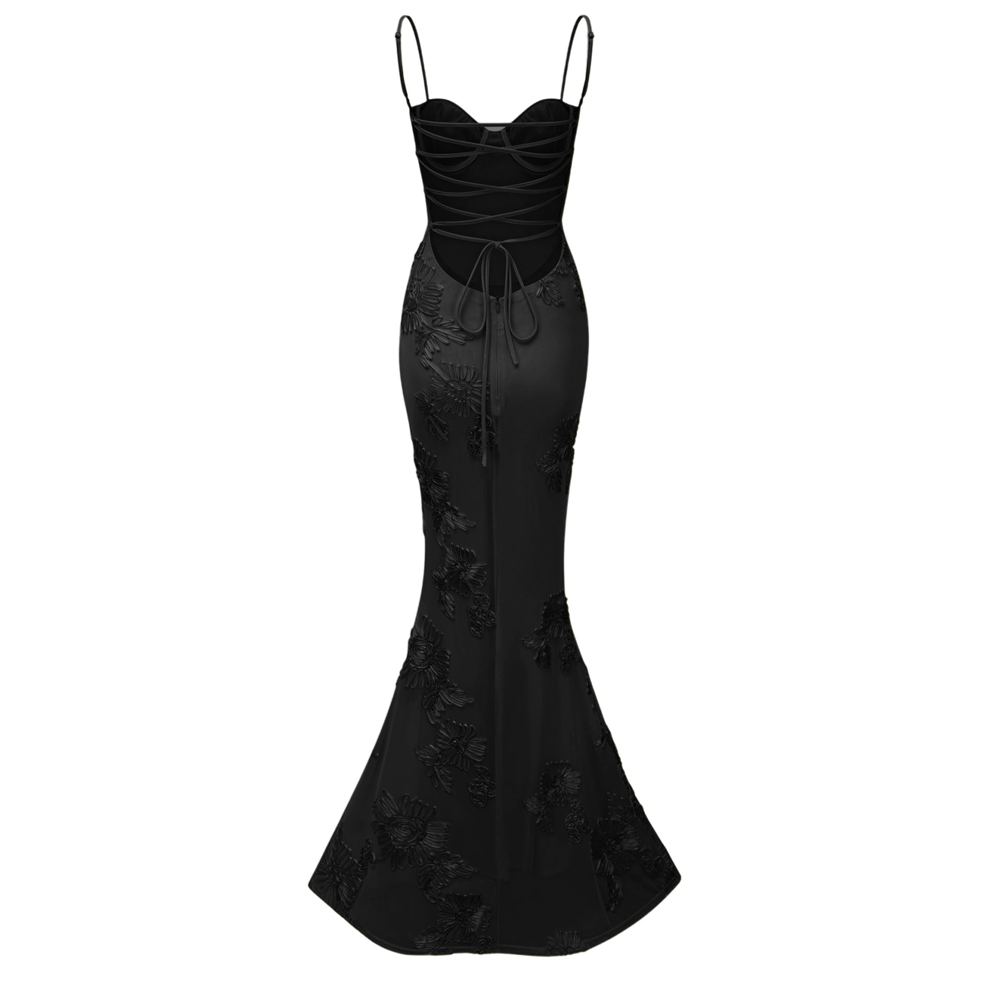 Black Floral Ribbon Appliques Dress