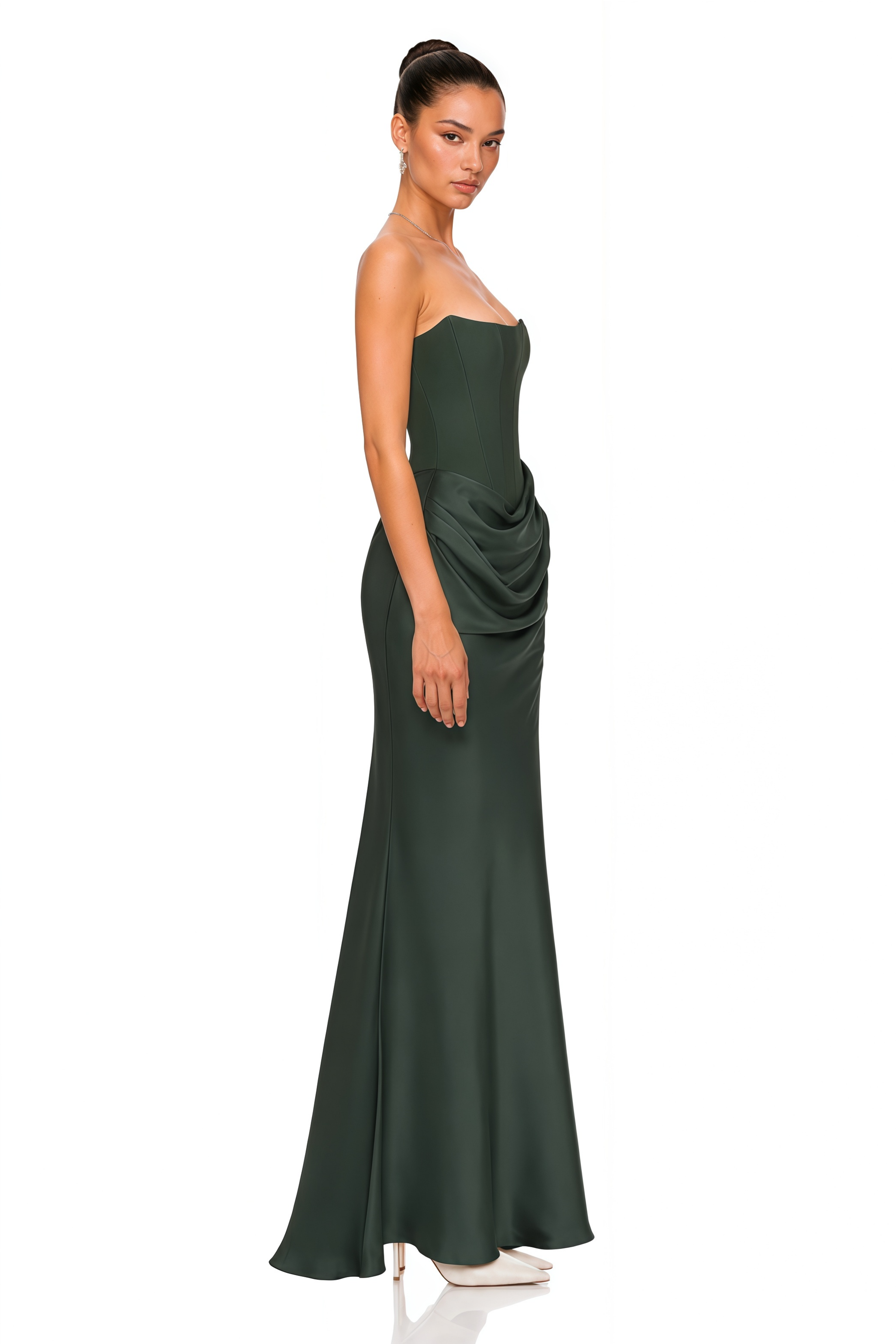 Aurore Olive Off-Shoulder Maxi Dress