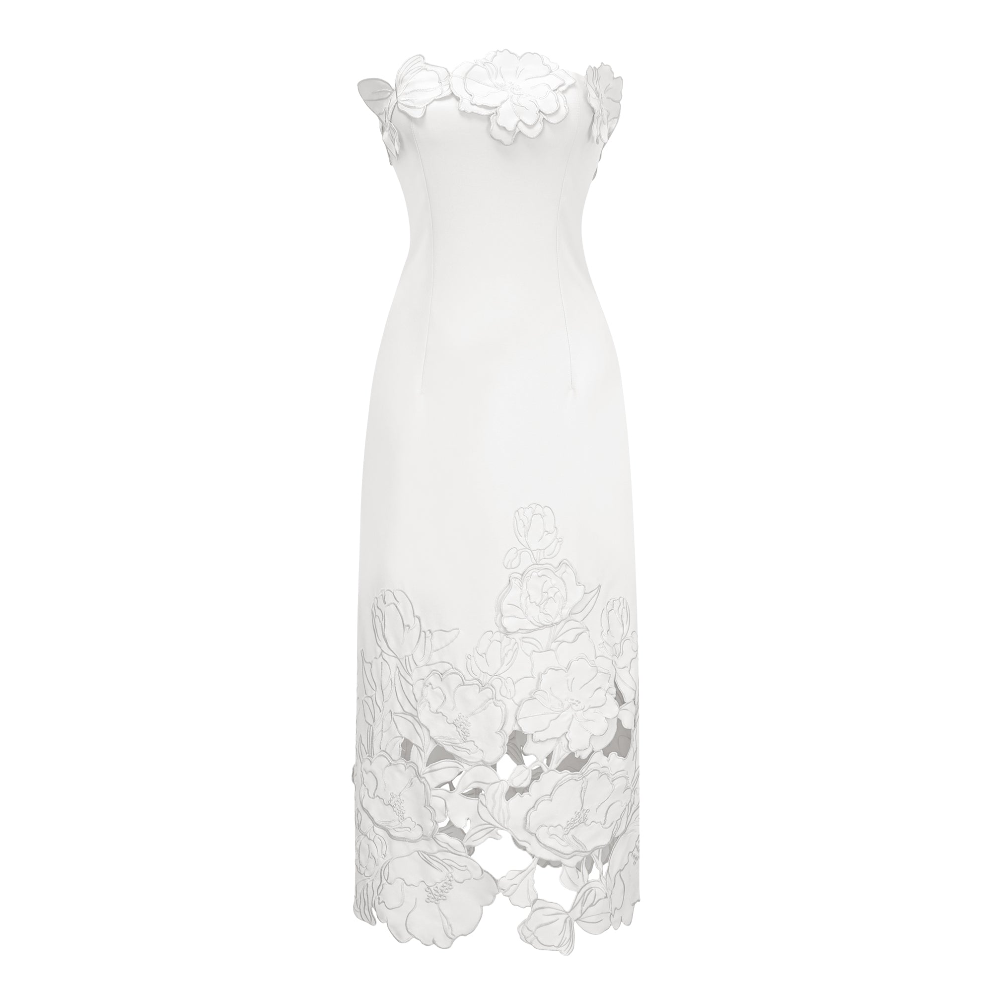 Strapless Floral Embroidered Maxi Dress