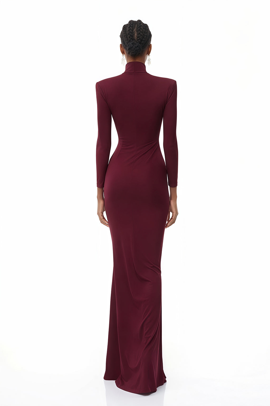 High-Neck Long Sleeve Knot Maxi Dress