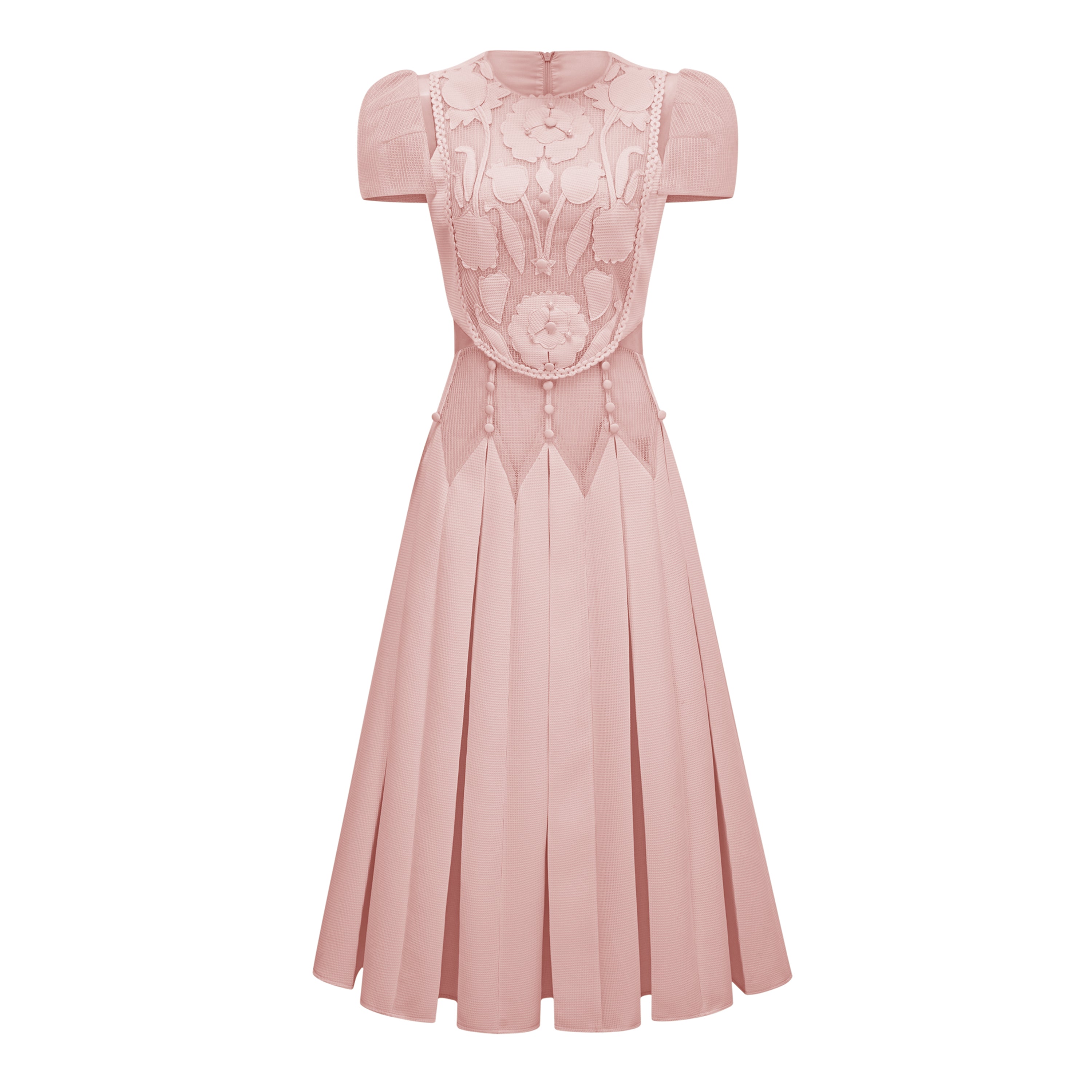 Pink Flower Embroidered Maxi Dress