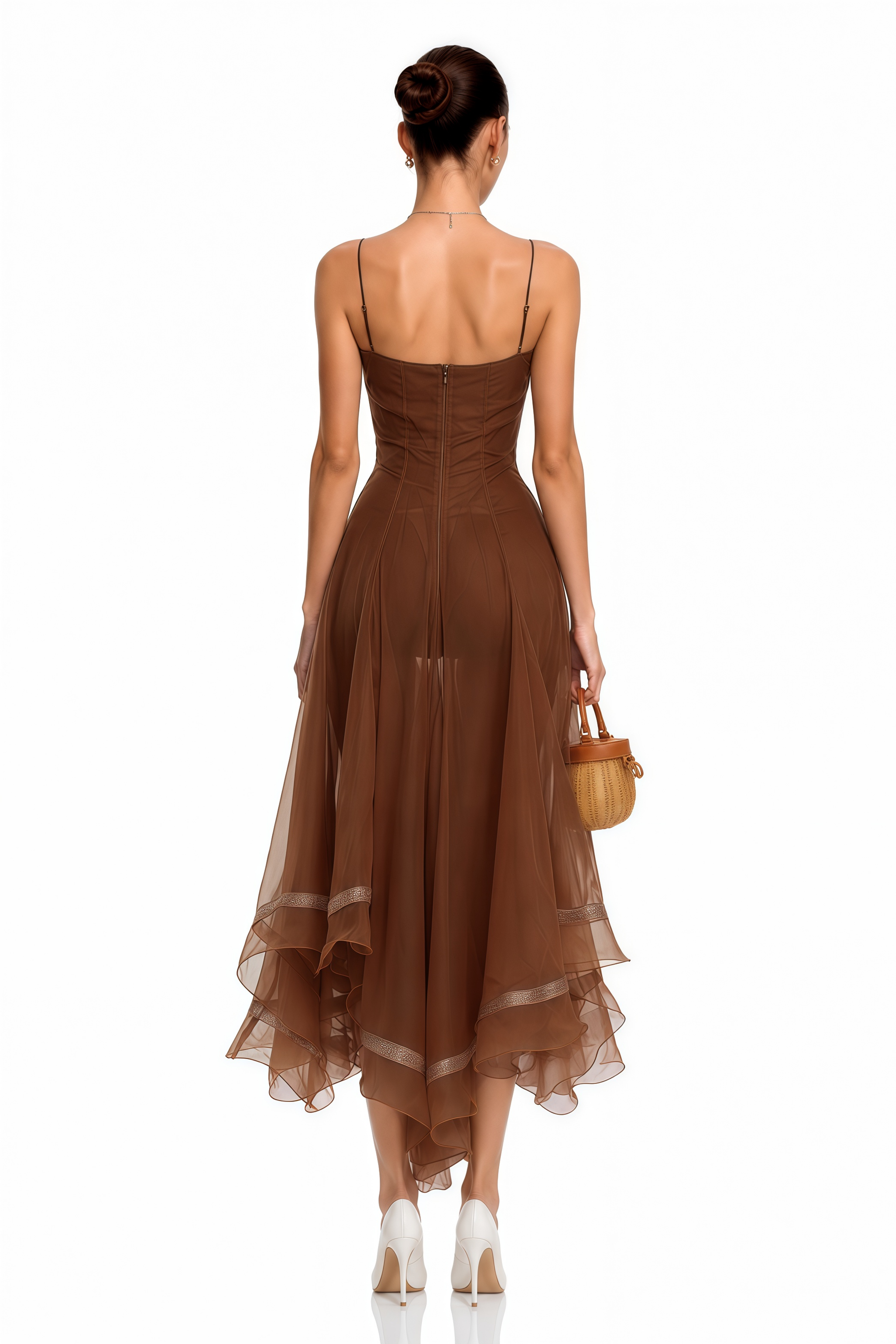 Nuria Rust Brown Asymmetrical Midi Dress