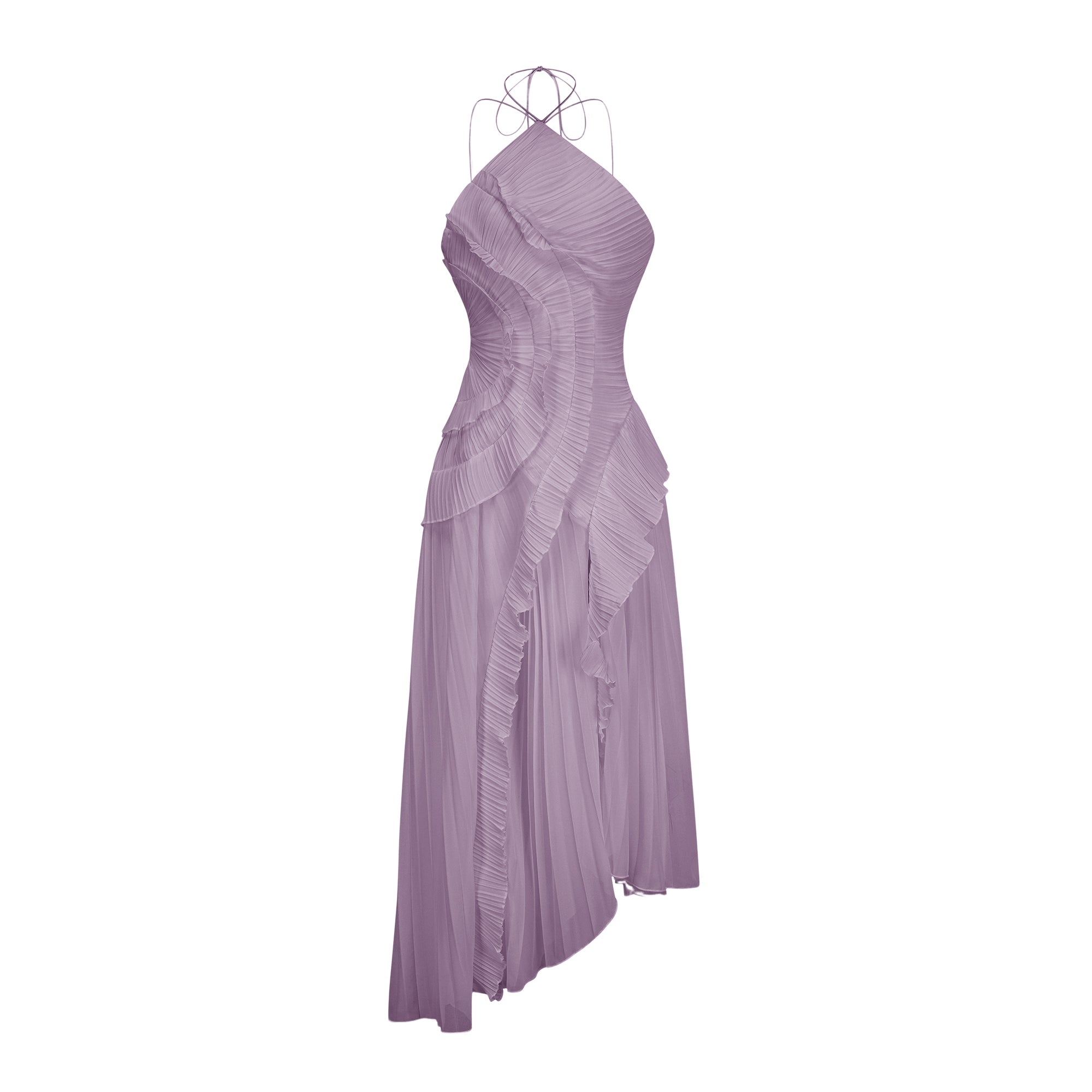 Lavender Ruffled Pleated Midi Dress