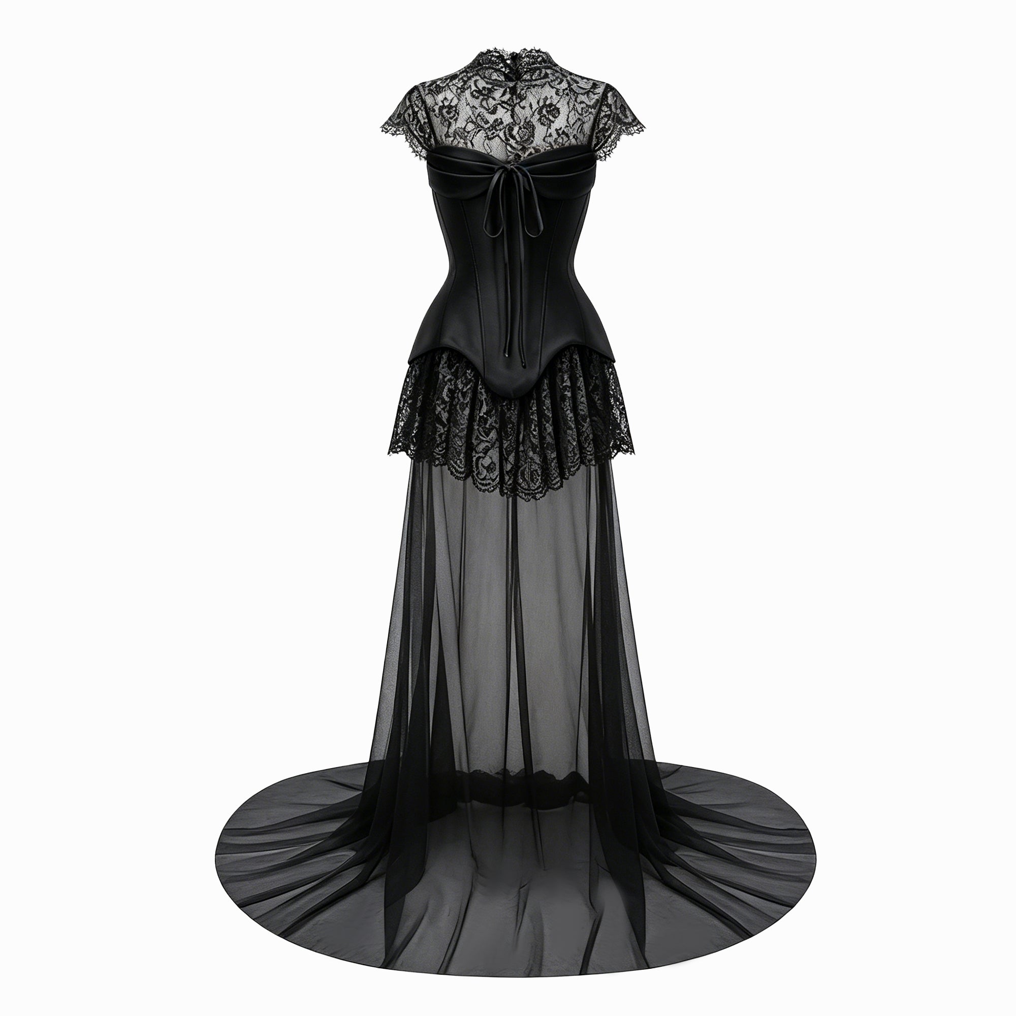 Black Lace Gown with Detachable Skirt