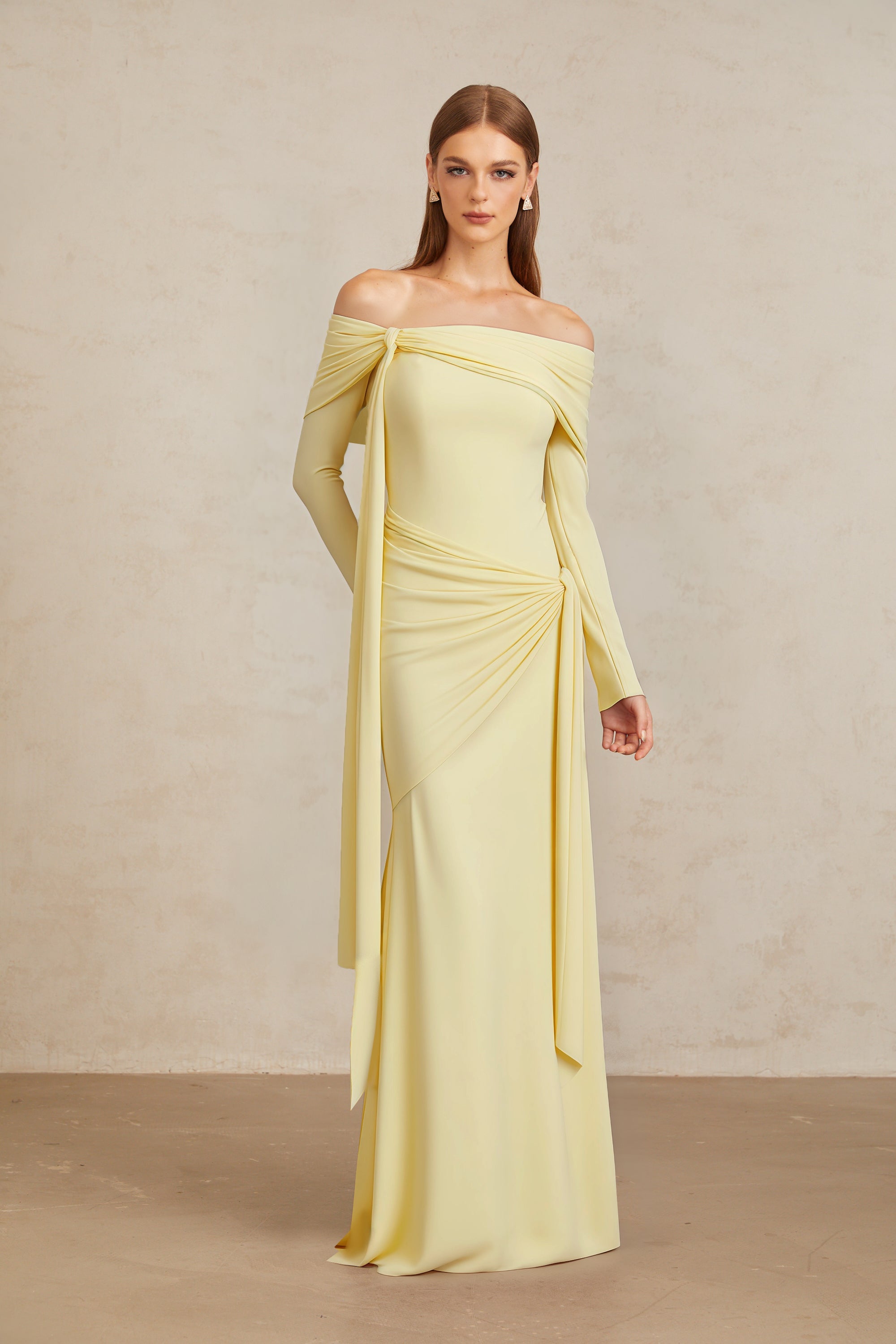 Off-shoulder Maxi Dress in Butter Yellow