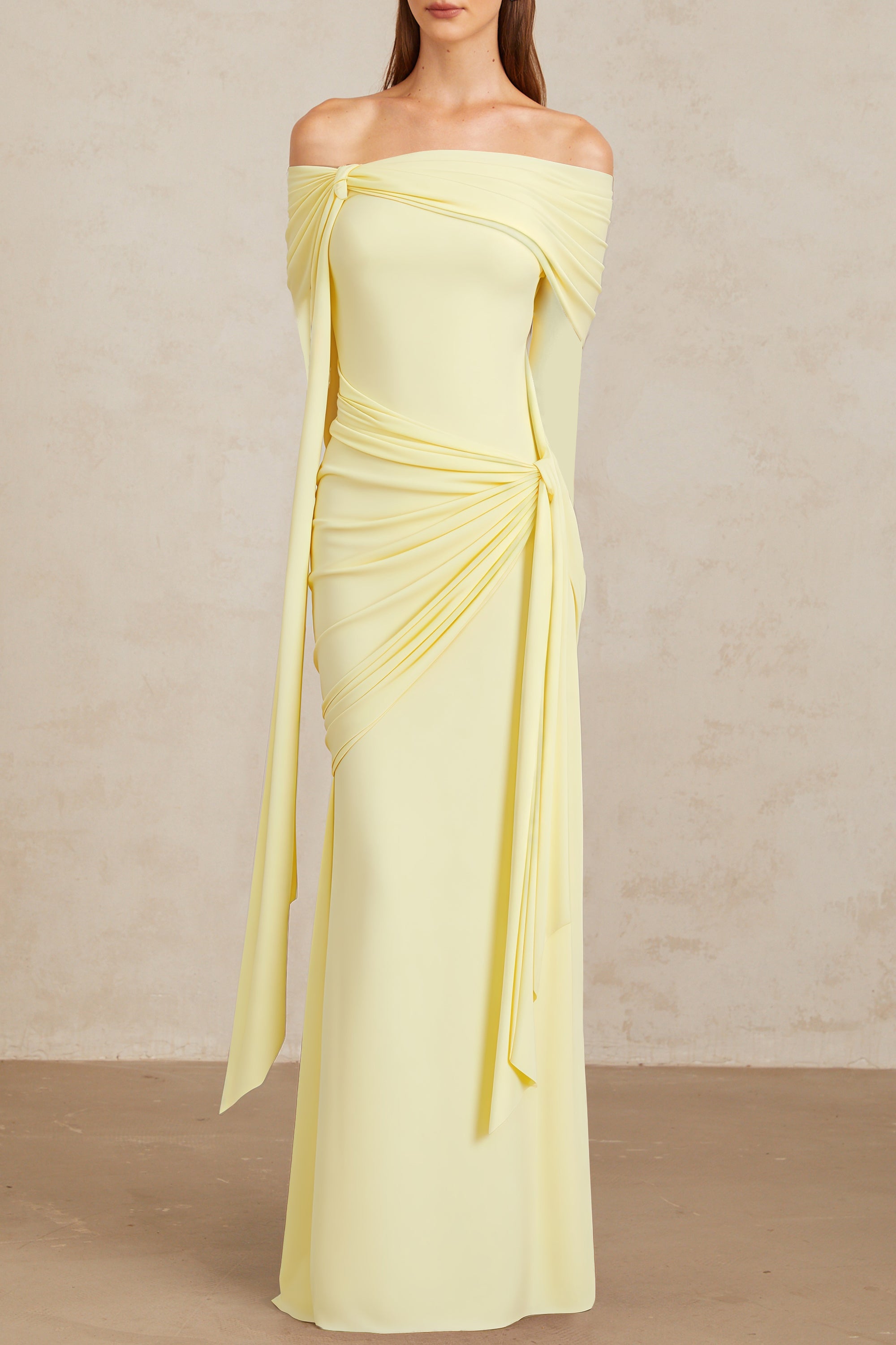 Off-shoulder Maxi Dress in Butter Yellow