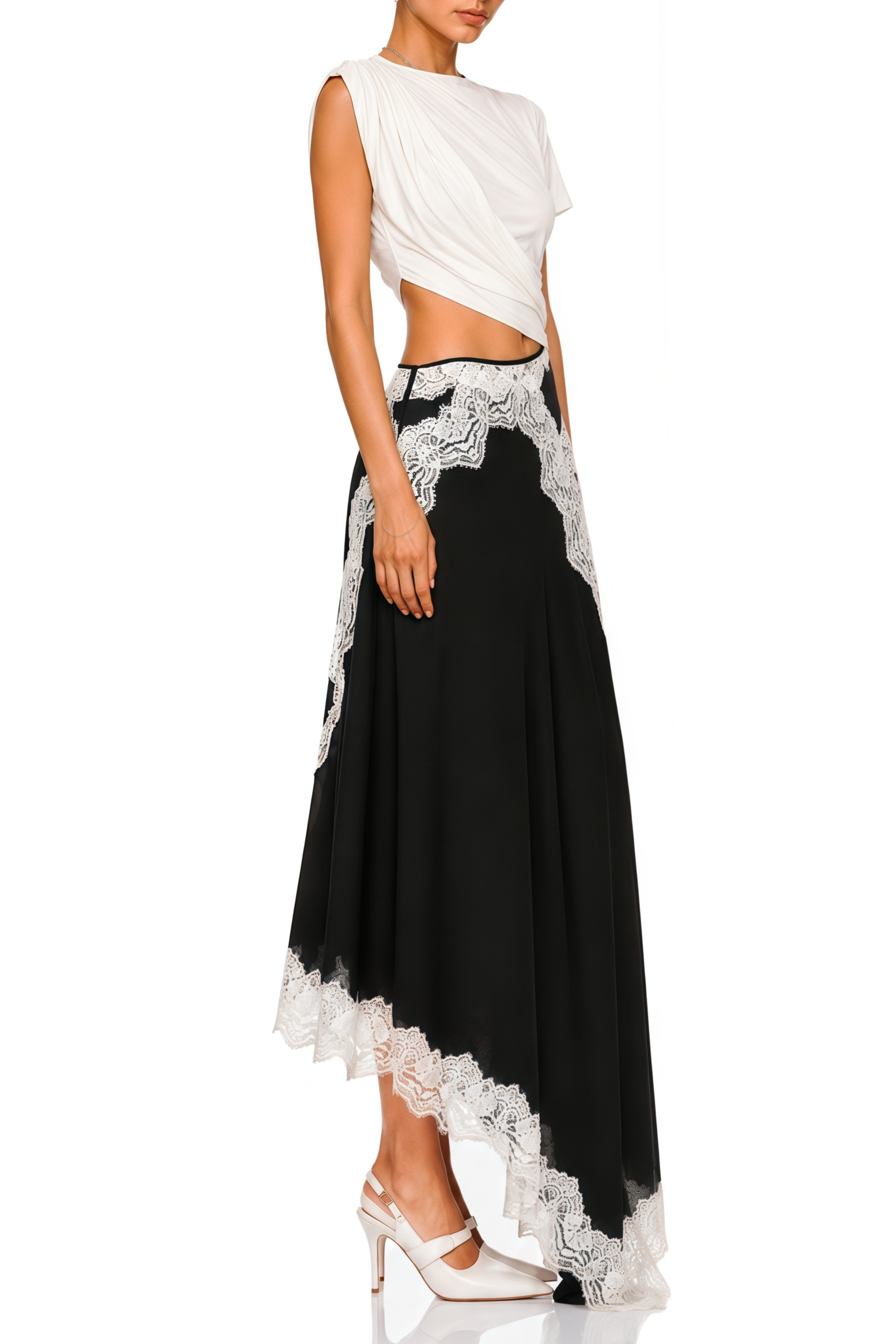 Fiamma Color Block Gathered Lace Panel Maxi Dress