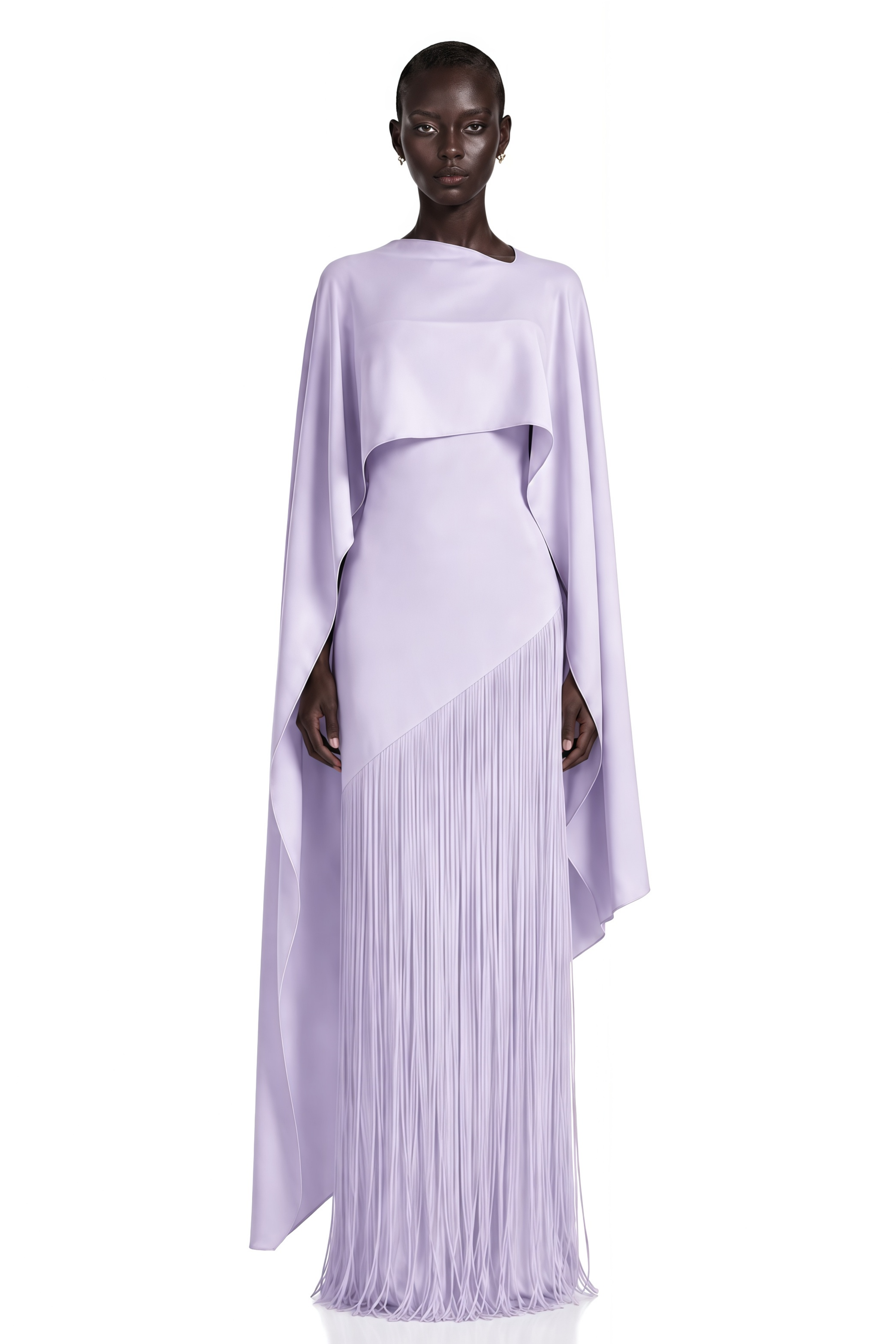 Cayetana Lilac Fringe Maxi Dress with Cape Effect