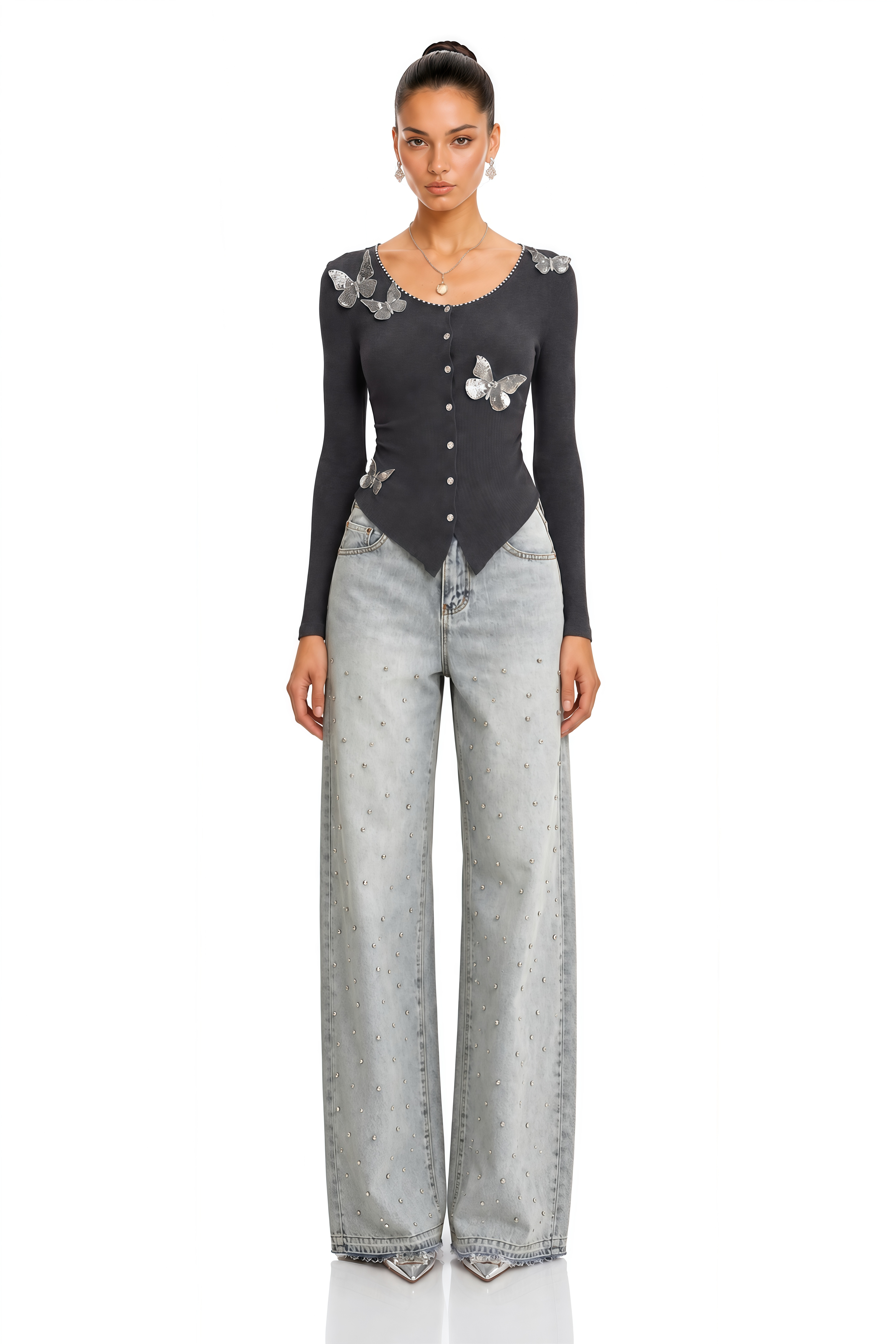Anastasie Grey Sequined Butterfly-Motif Cardigan