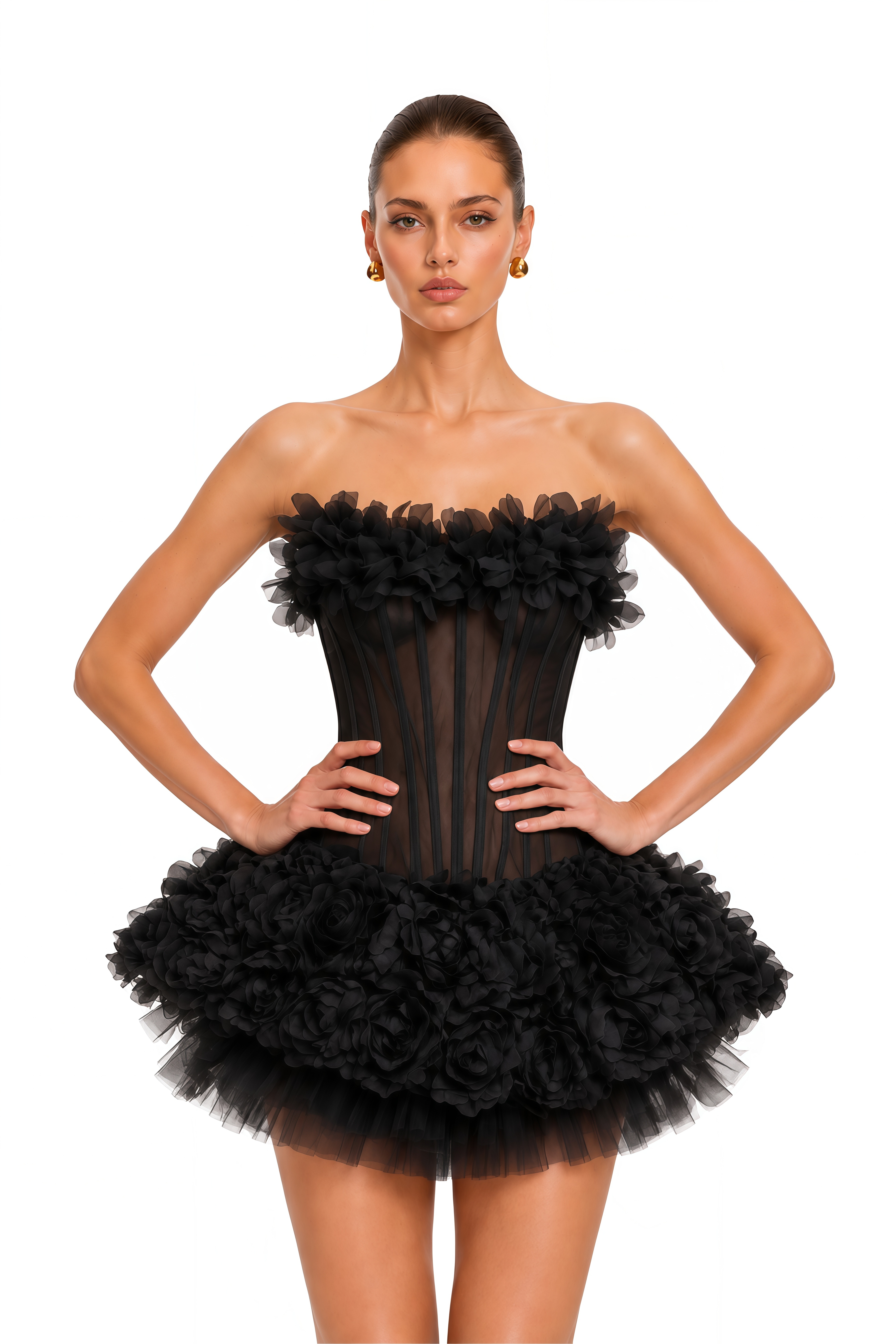 Rachel Black 3D Petal Tulle Mini Dress