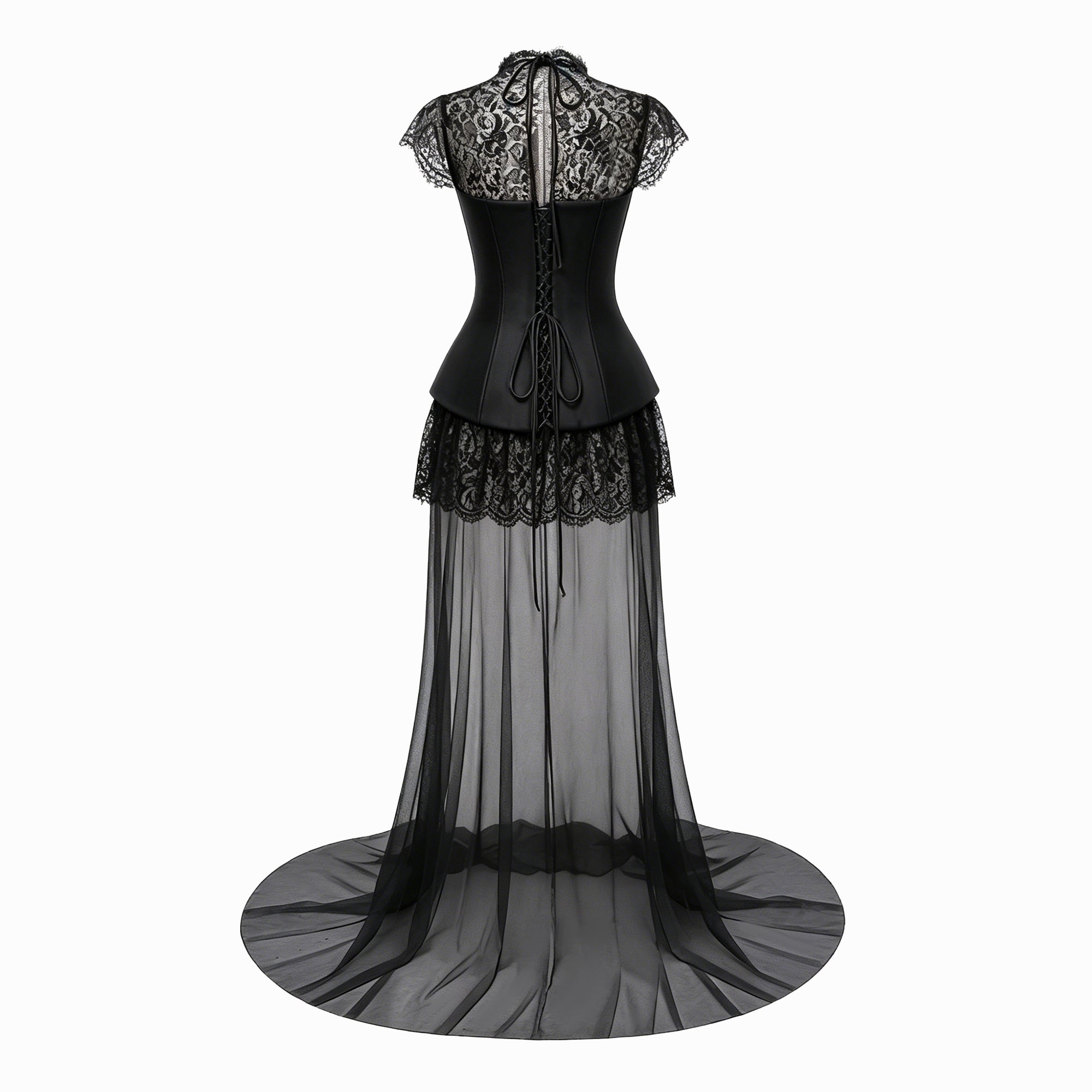 Black Lace Gown with Detachable Skirt
