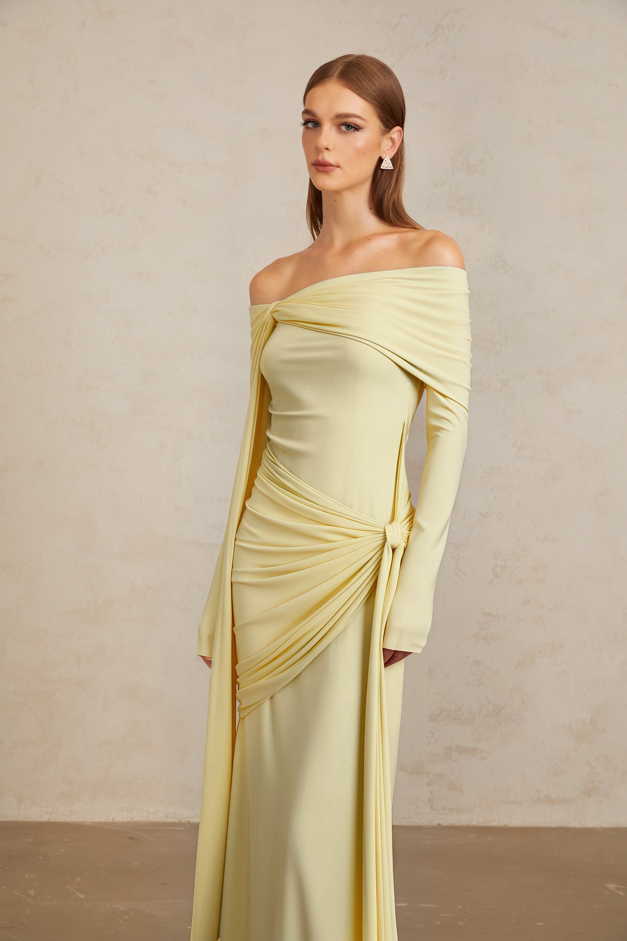 Off-shoulder Maxi Dress in Butter Yellow