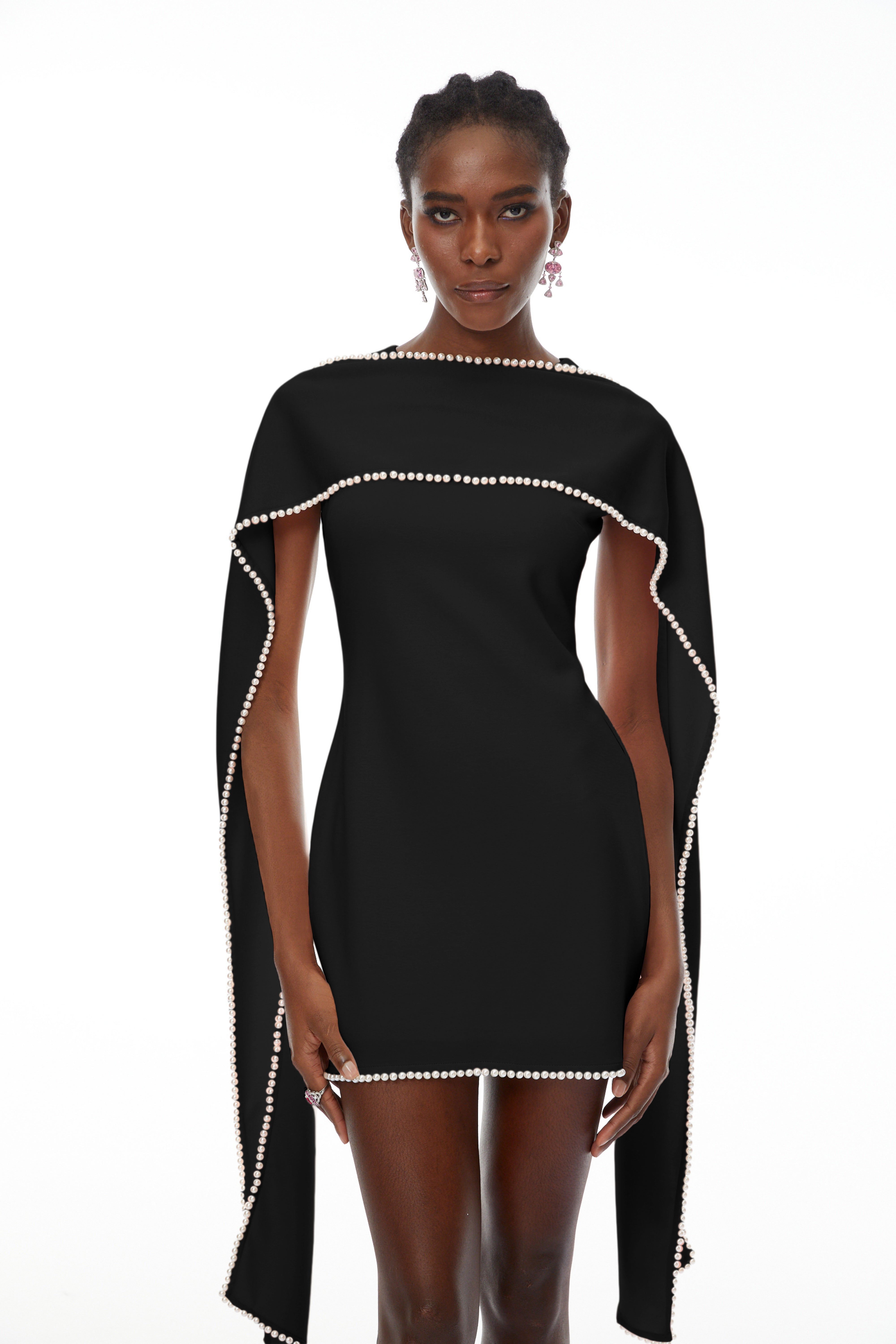 Piroska Black Sleeveless Pearl Trim Mini Dress – Miss Rosier