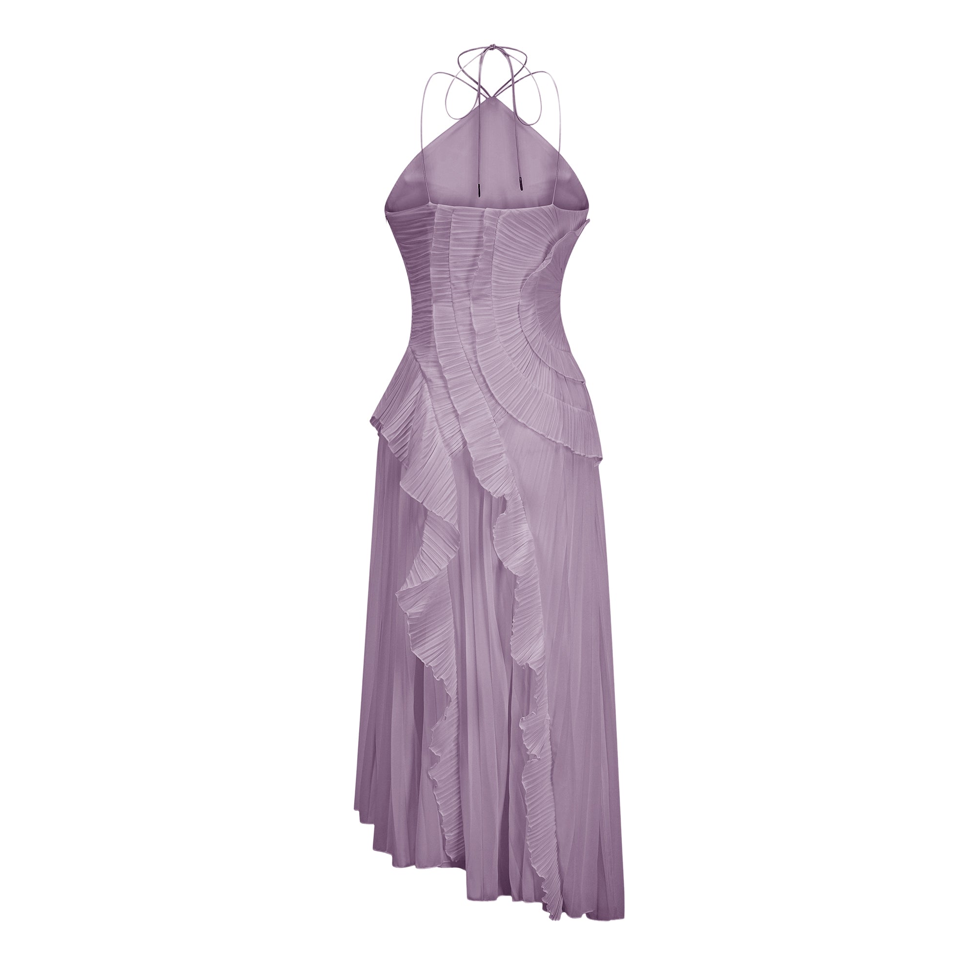 Lavender Ruffled Pleated Midi Dress