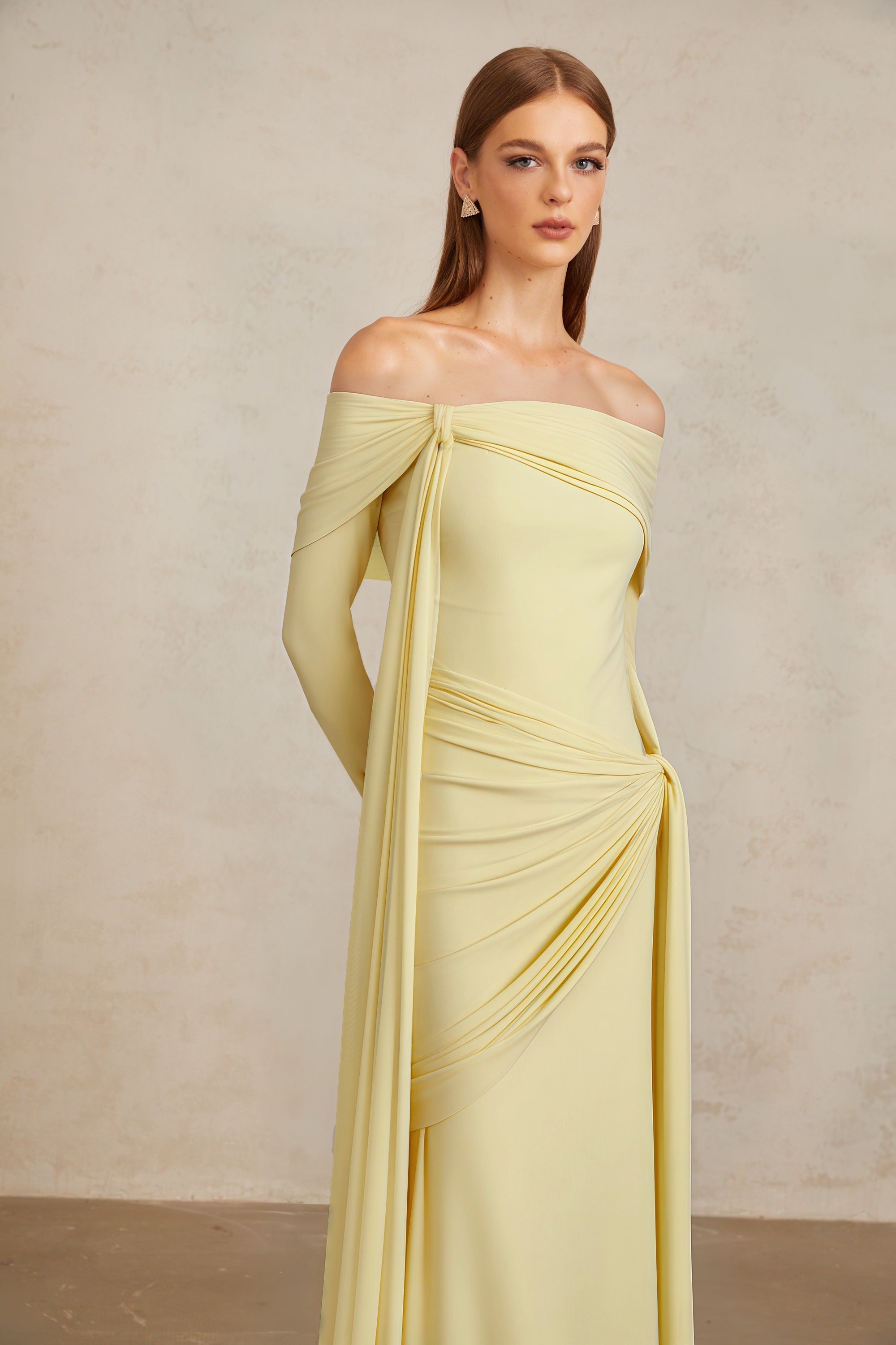 Off-shoulder Maxi Dress in Butter Yellow