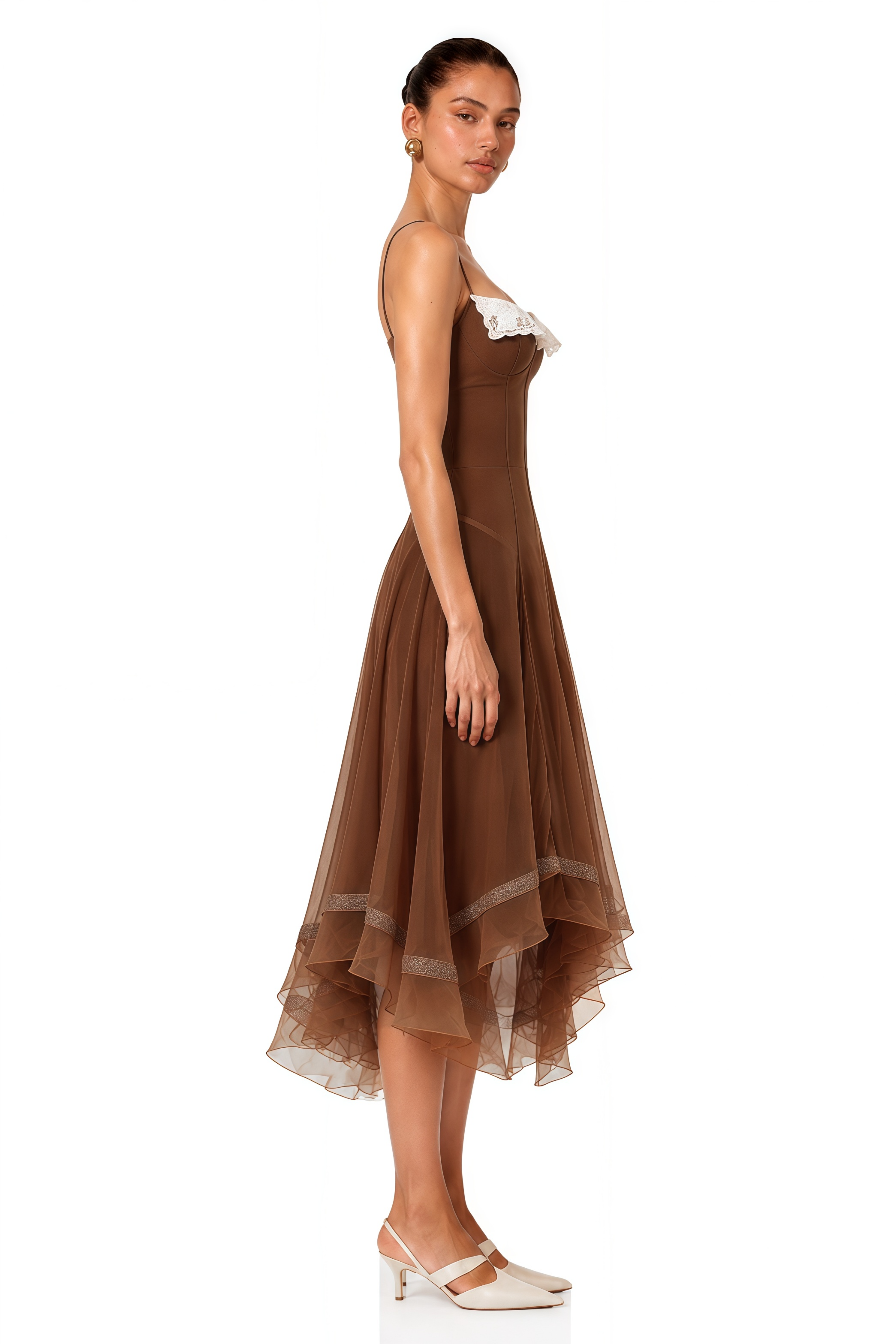 Nuria Rust Brown Asymmetrical Midi Dress