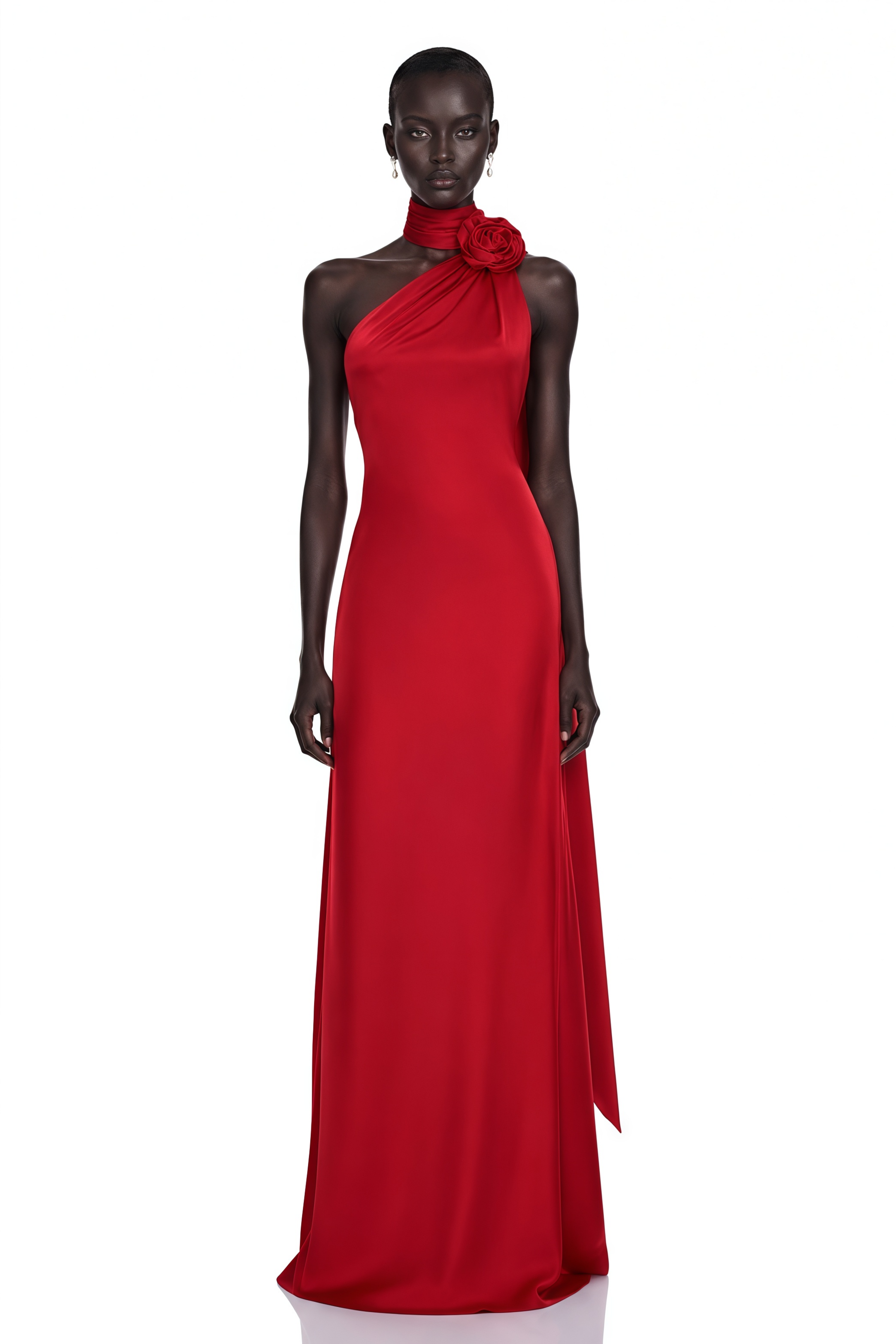Frederica Red Halterneck 3D Petal Maxi Dress – Miss Rosier