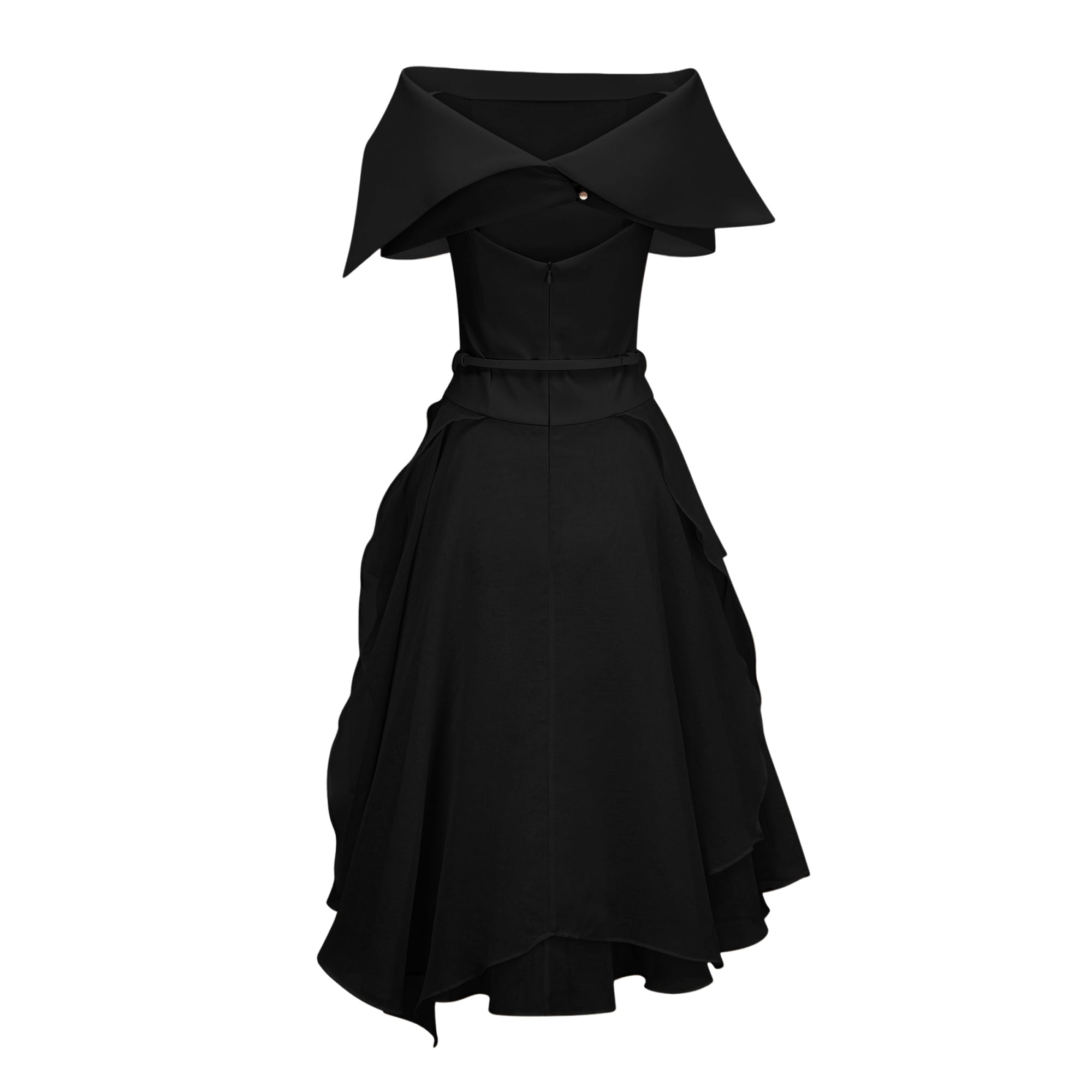 Asymmetrical Shawl & Tulle Panel Dress