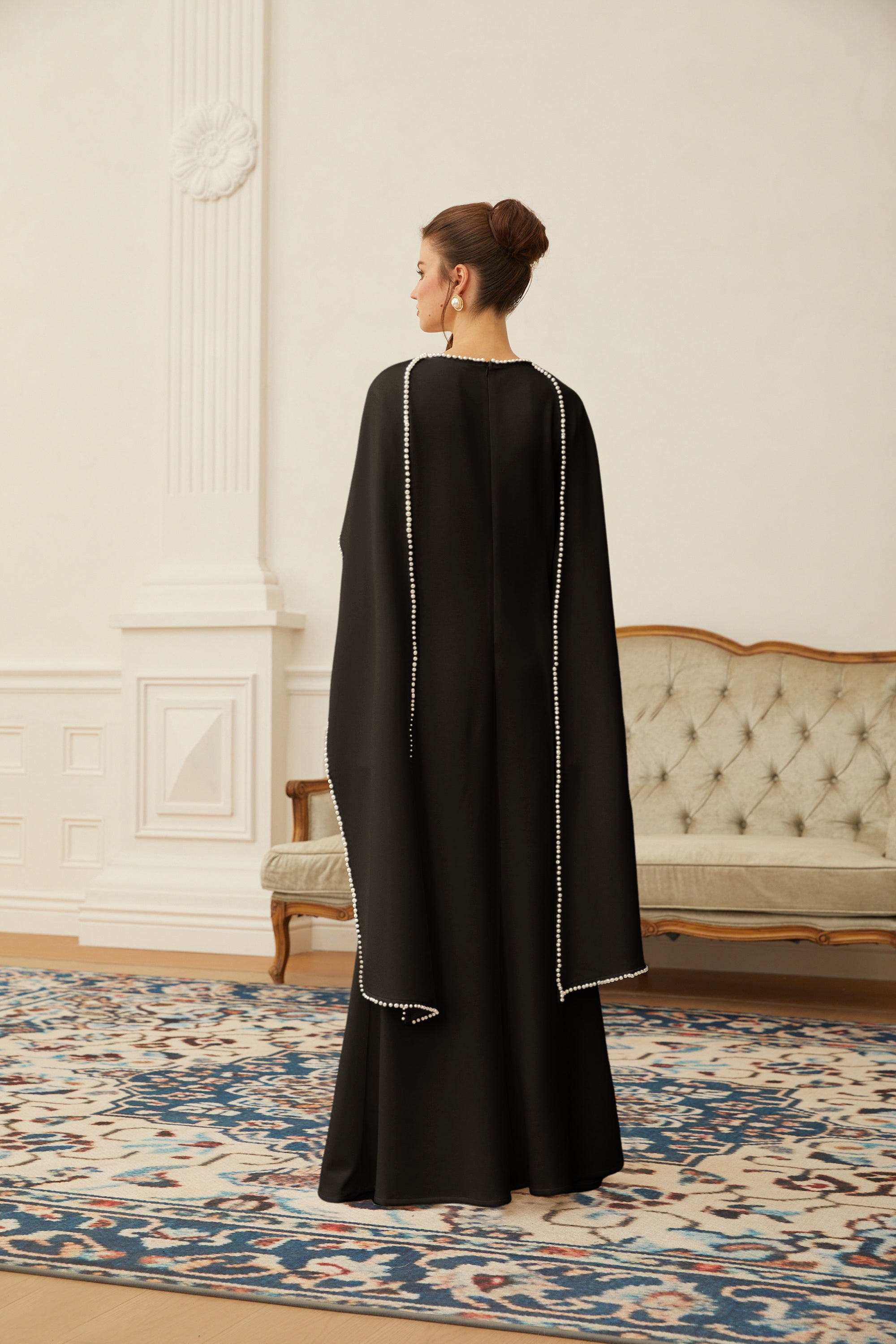 Pearl Trim Shawl Detail Maxi Dress