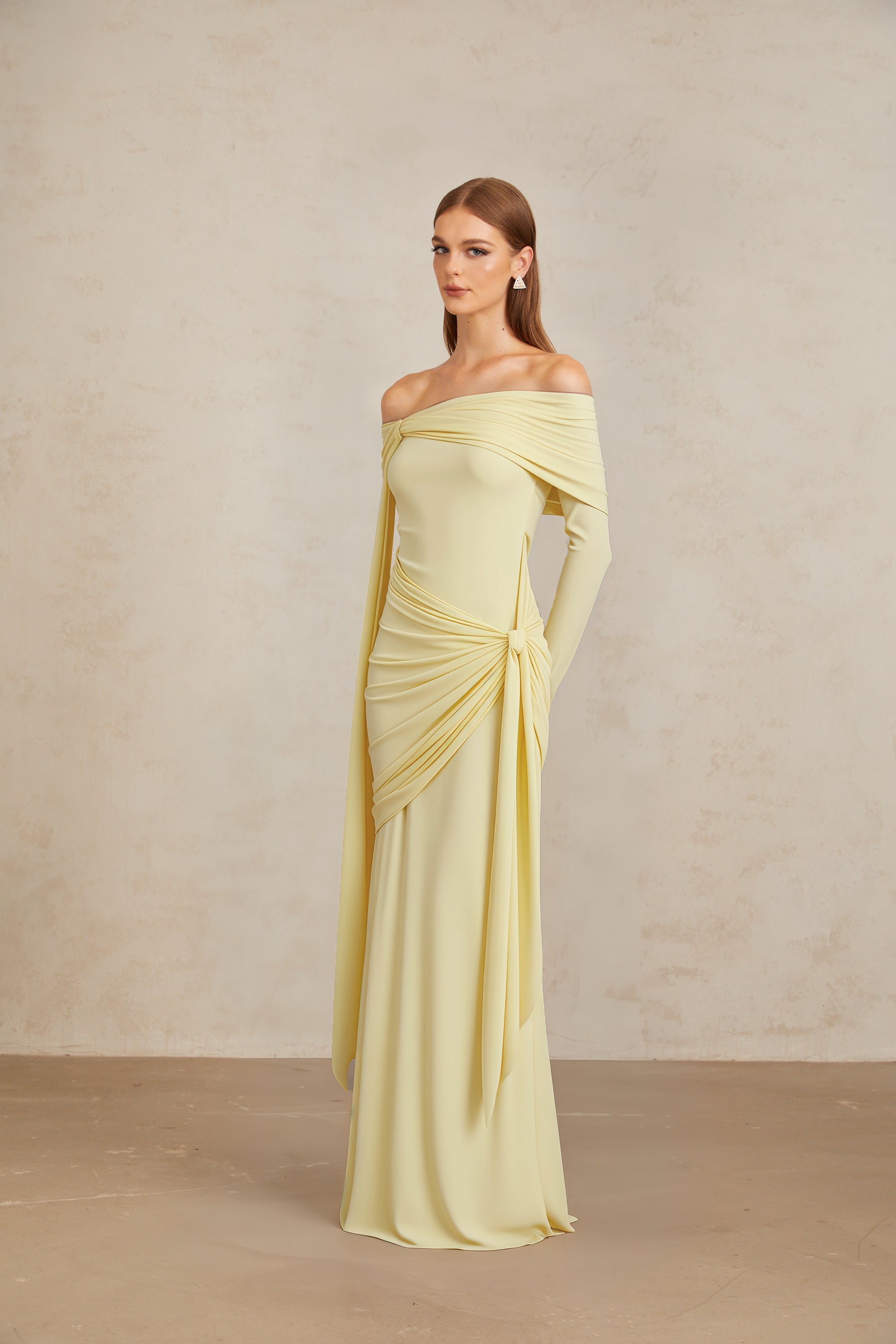 Off-shoulder Maxi Dress in Butter Yellow
