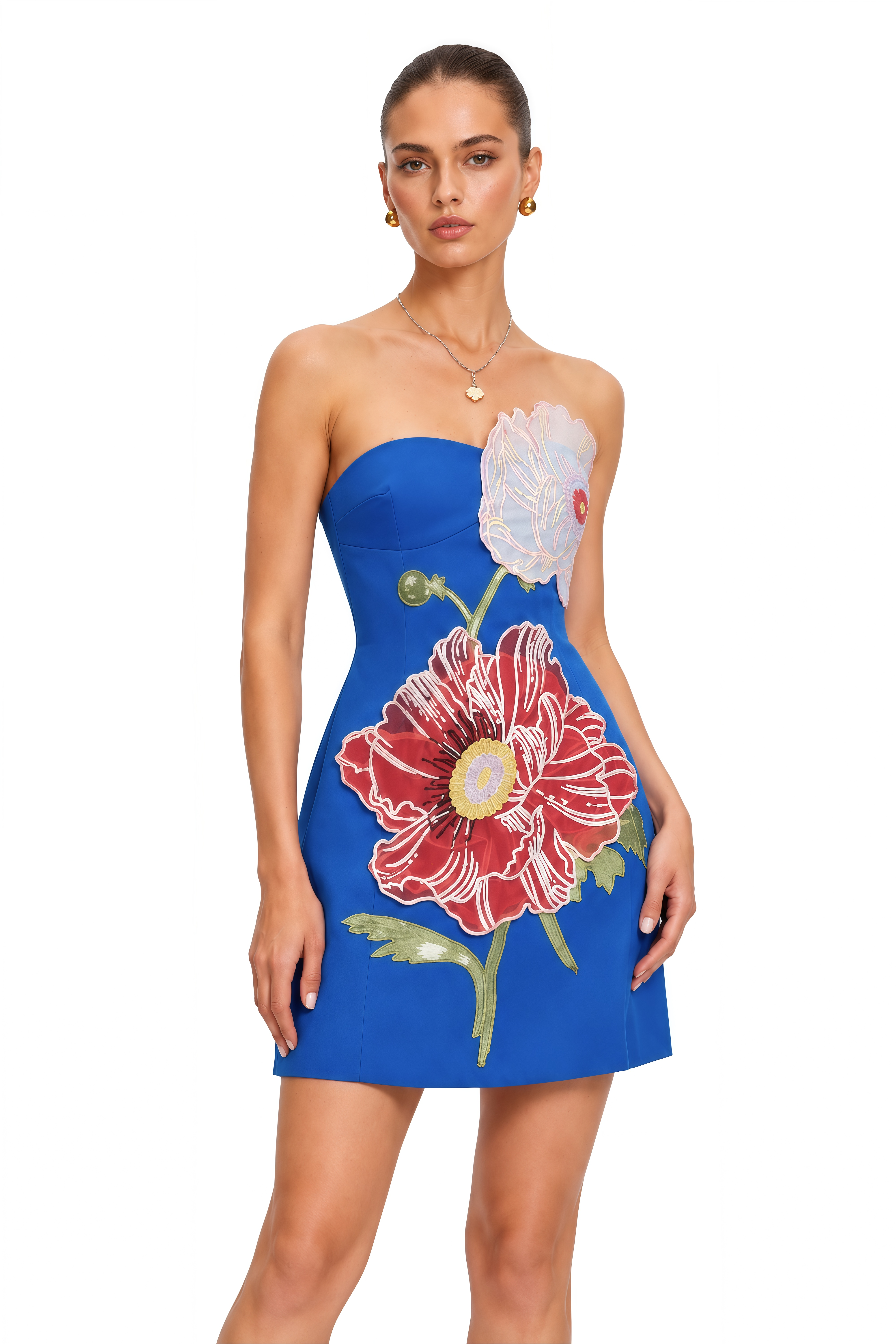 Damaris Blue Flora Embroidered Mini Dress