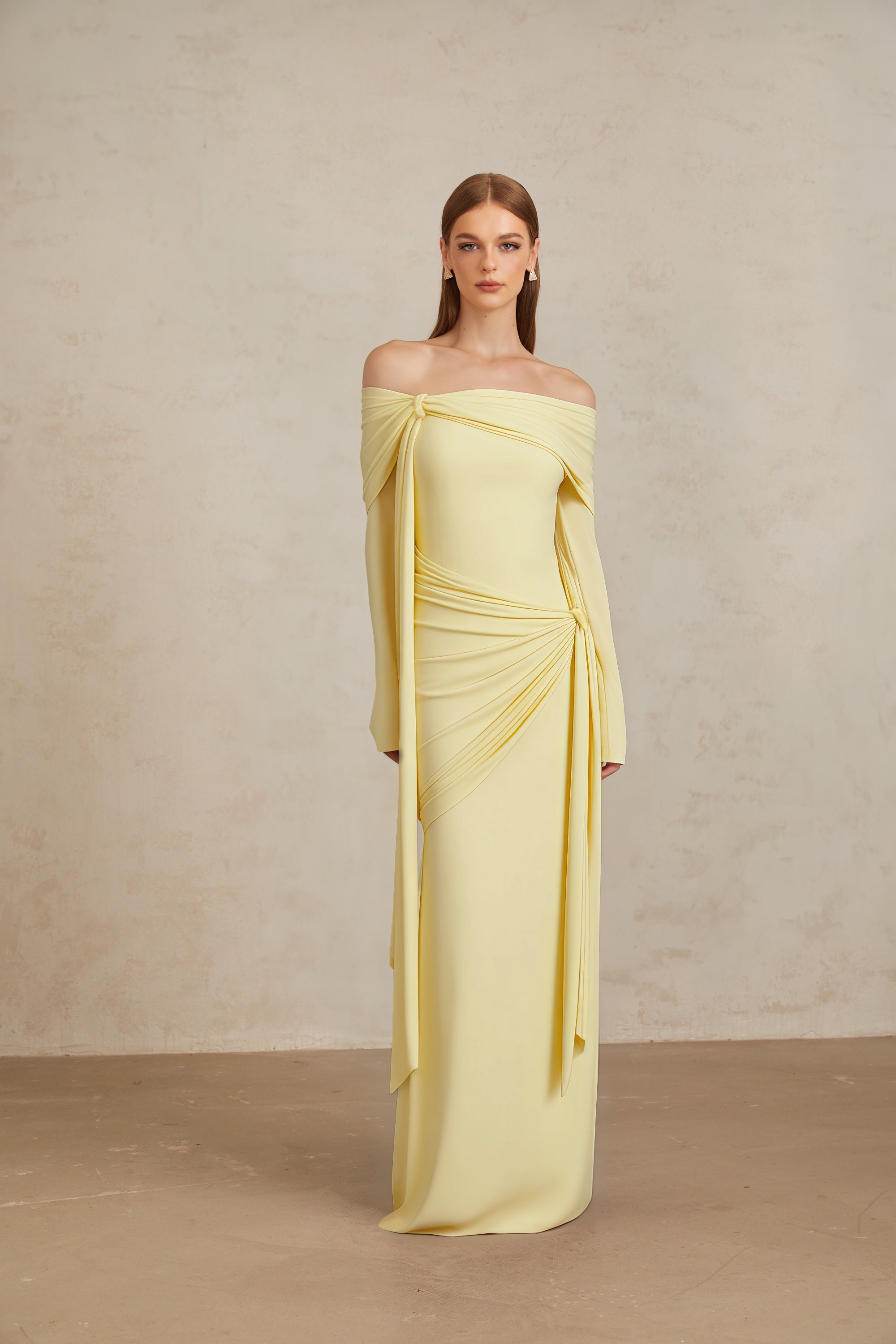 Off-shoulder Maxi Dress in Butter Yellow