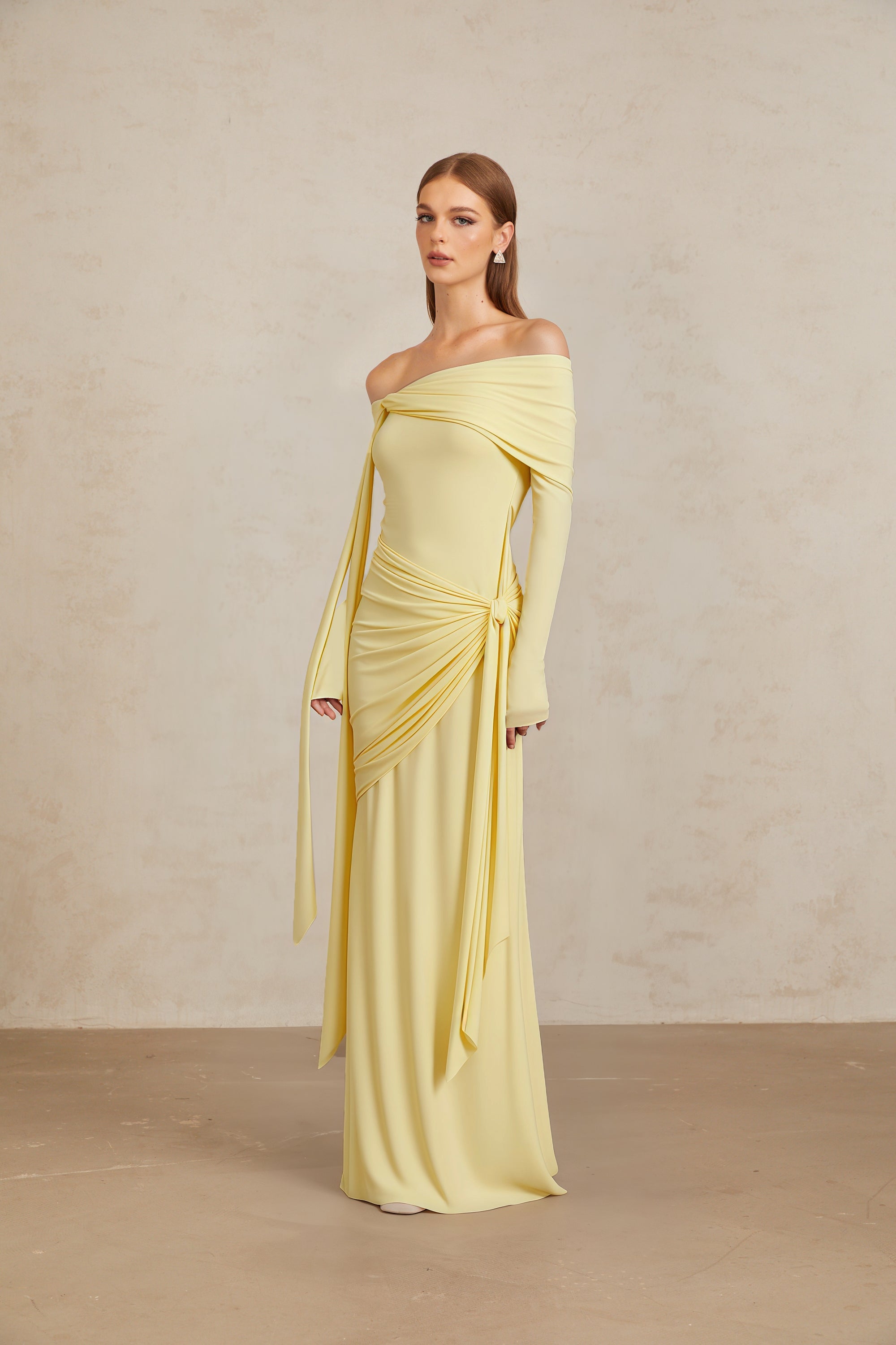 Off-shoulder Maxi Dress in Butter Yellow