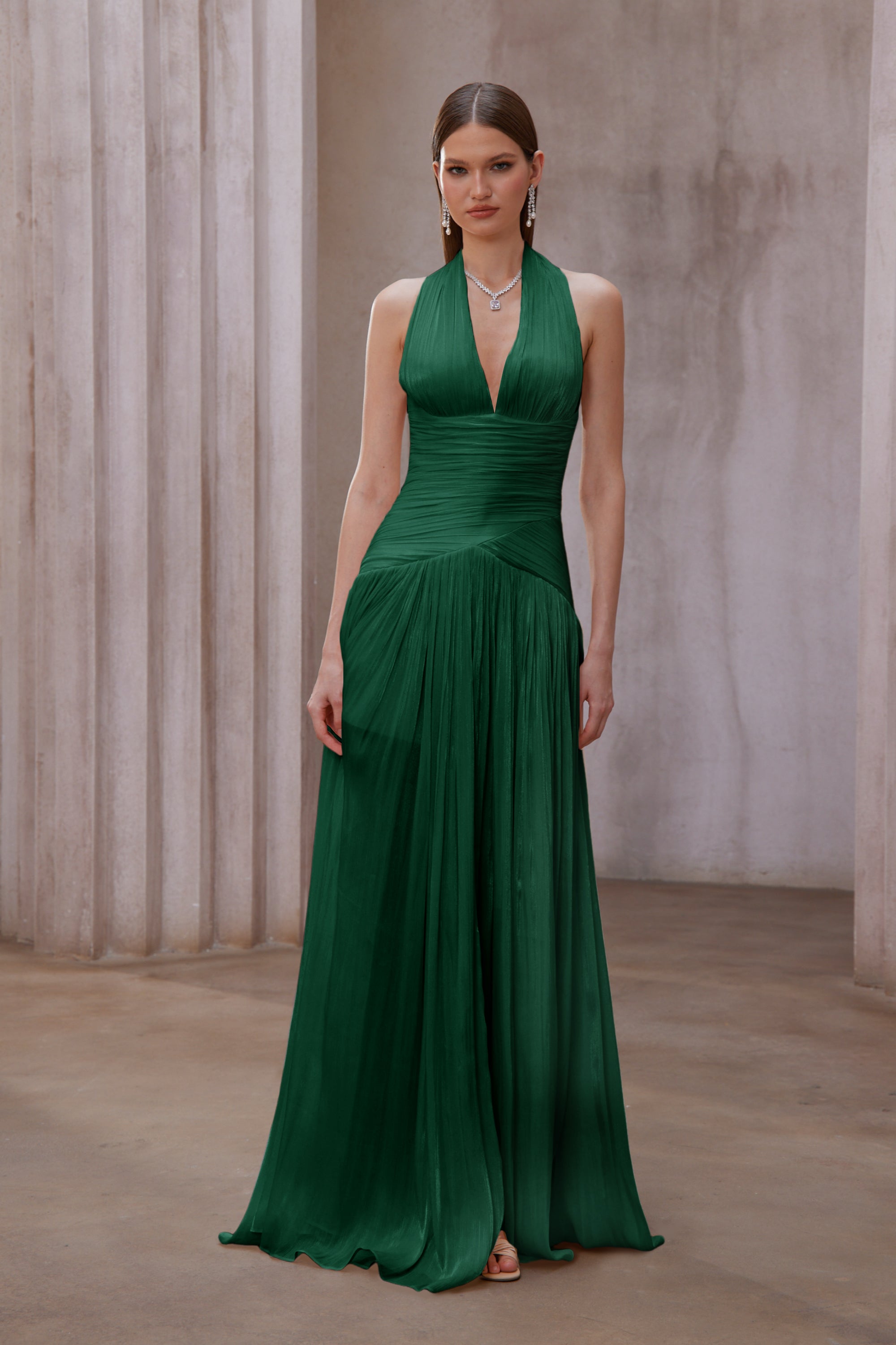 Emerald Green Gathered Maxi Dress