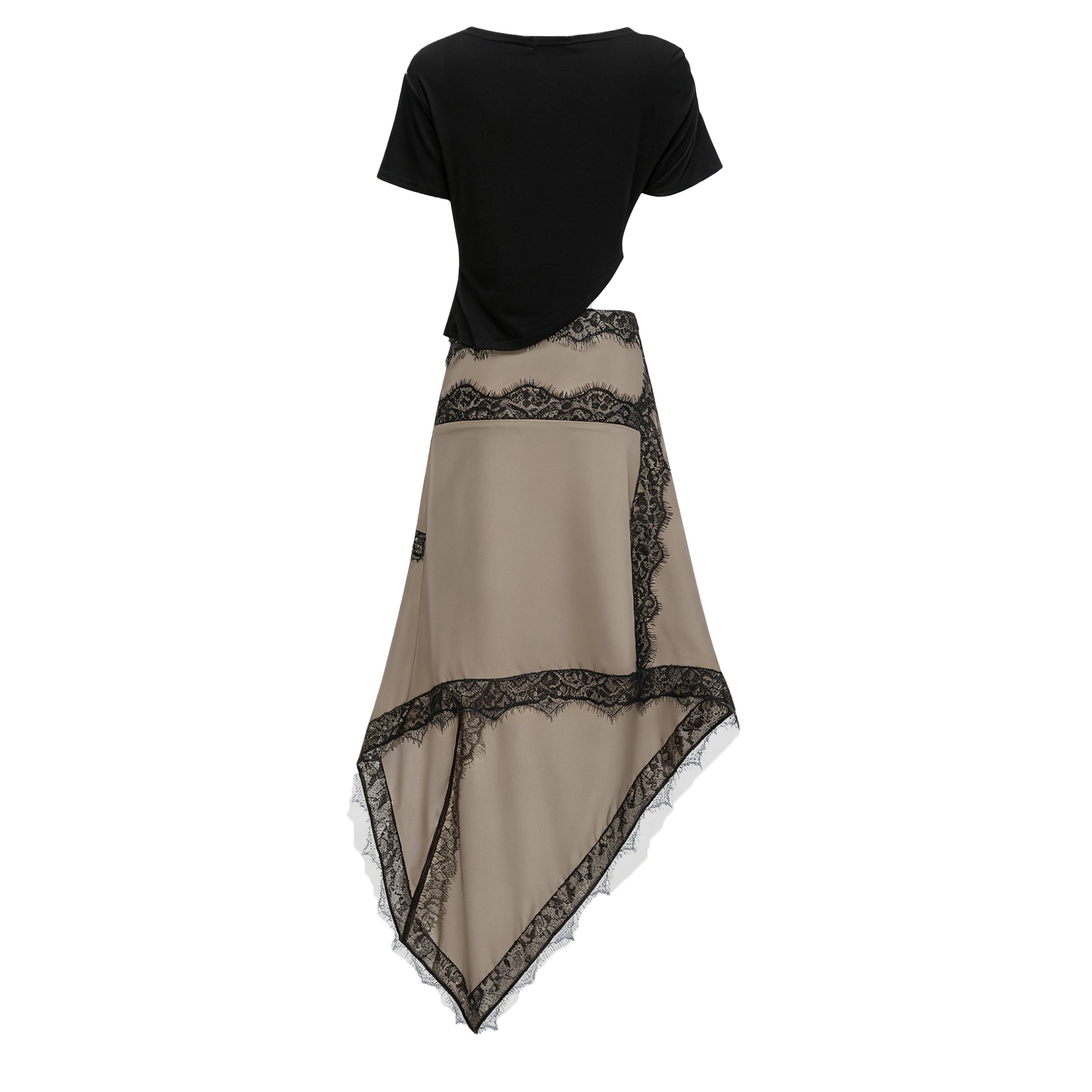 Fiamma Black Gathered Lace Panel Maxi Dress