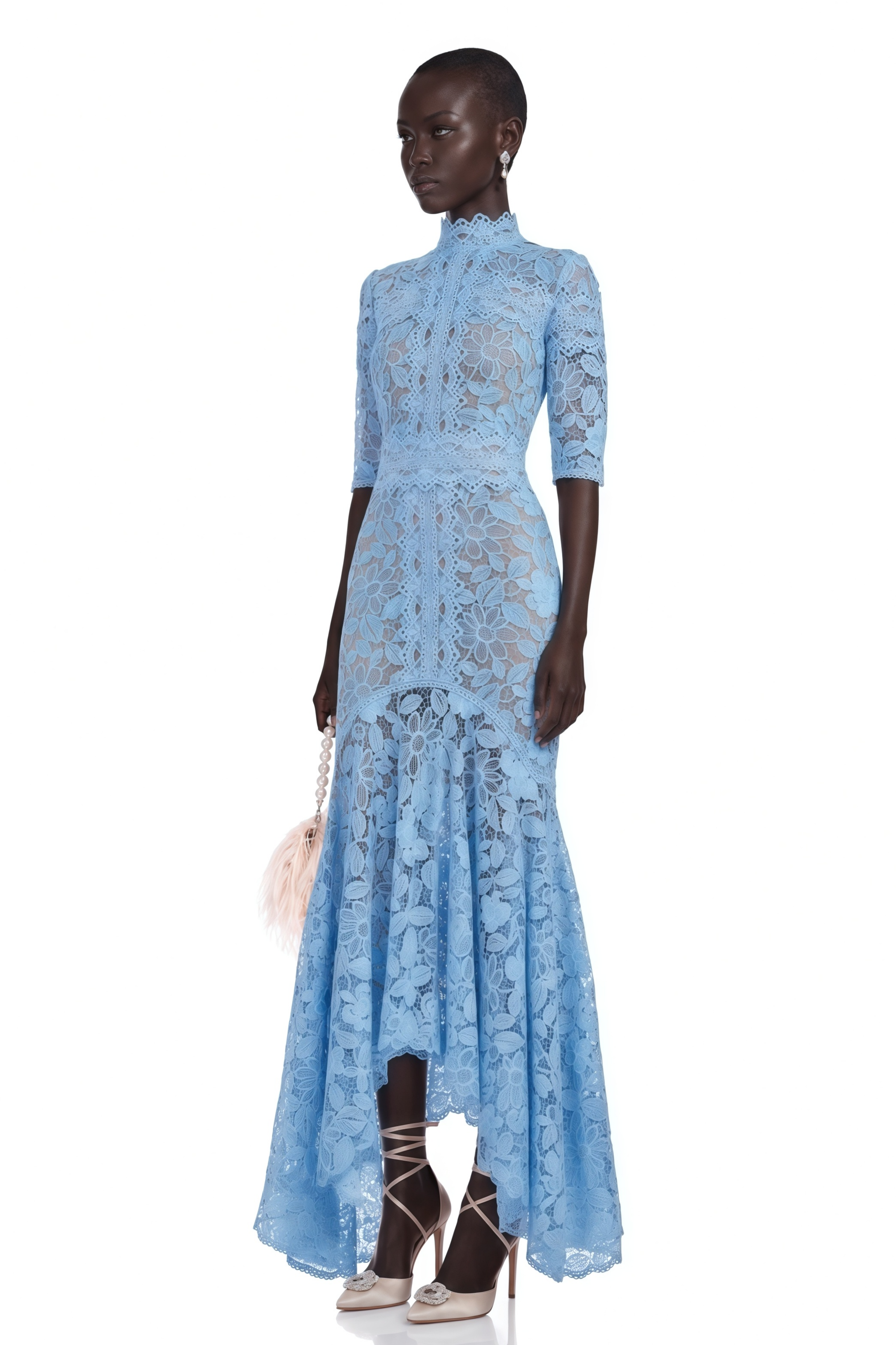Daniela Blue Floral Lace Mermaid Maxi Dress