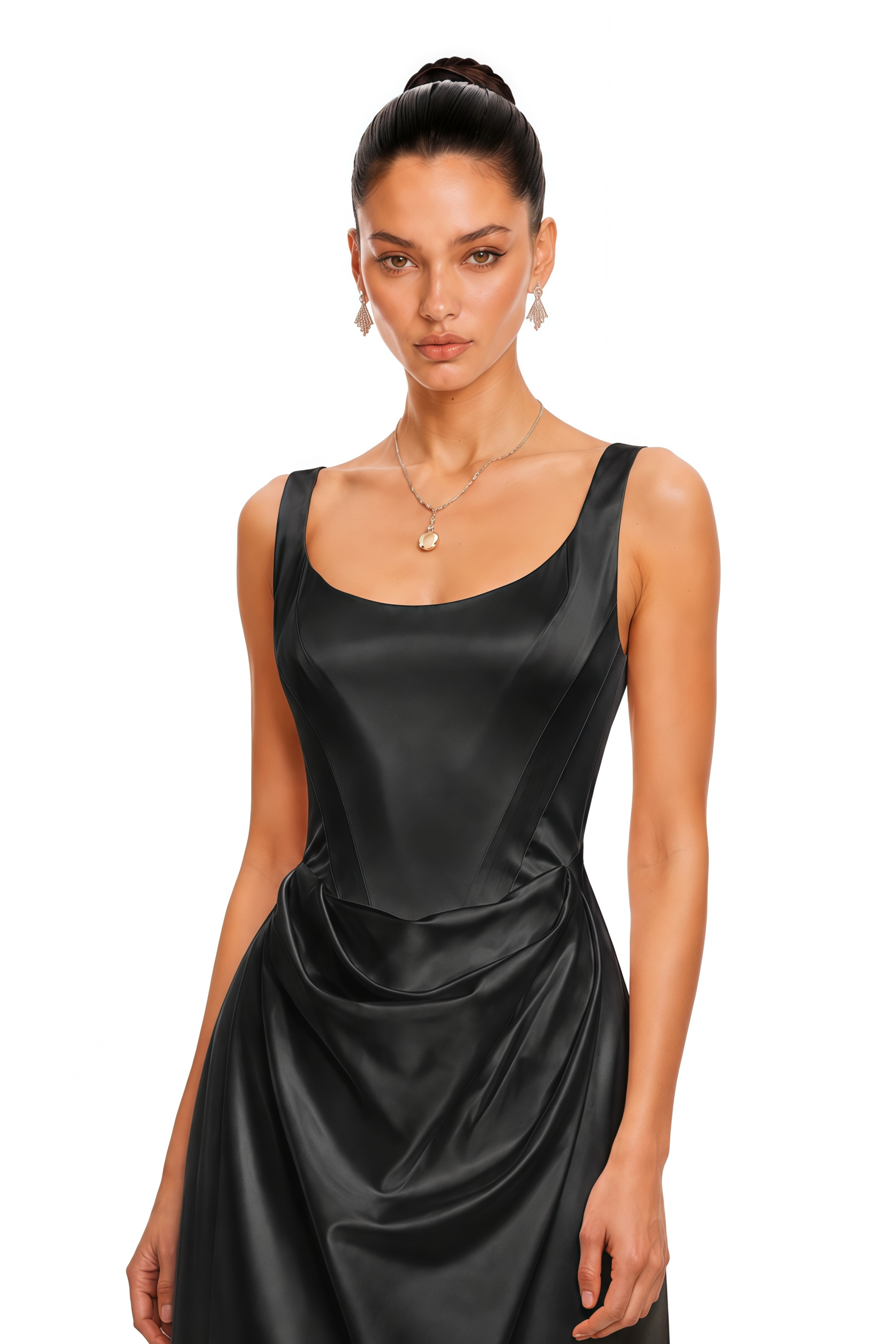 Fiona Black Satin Square Neck Maxi Dress