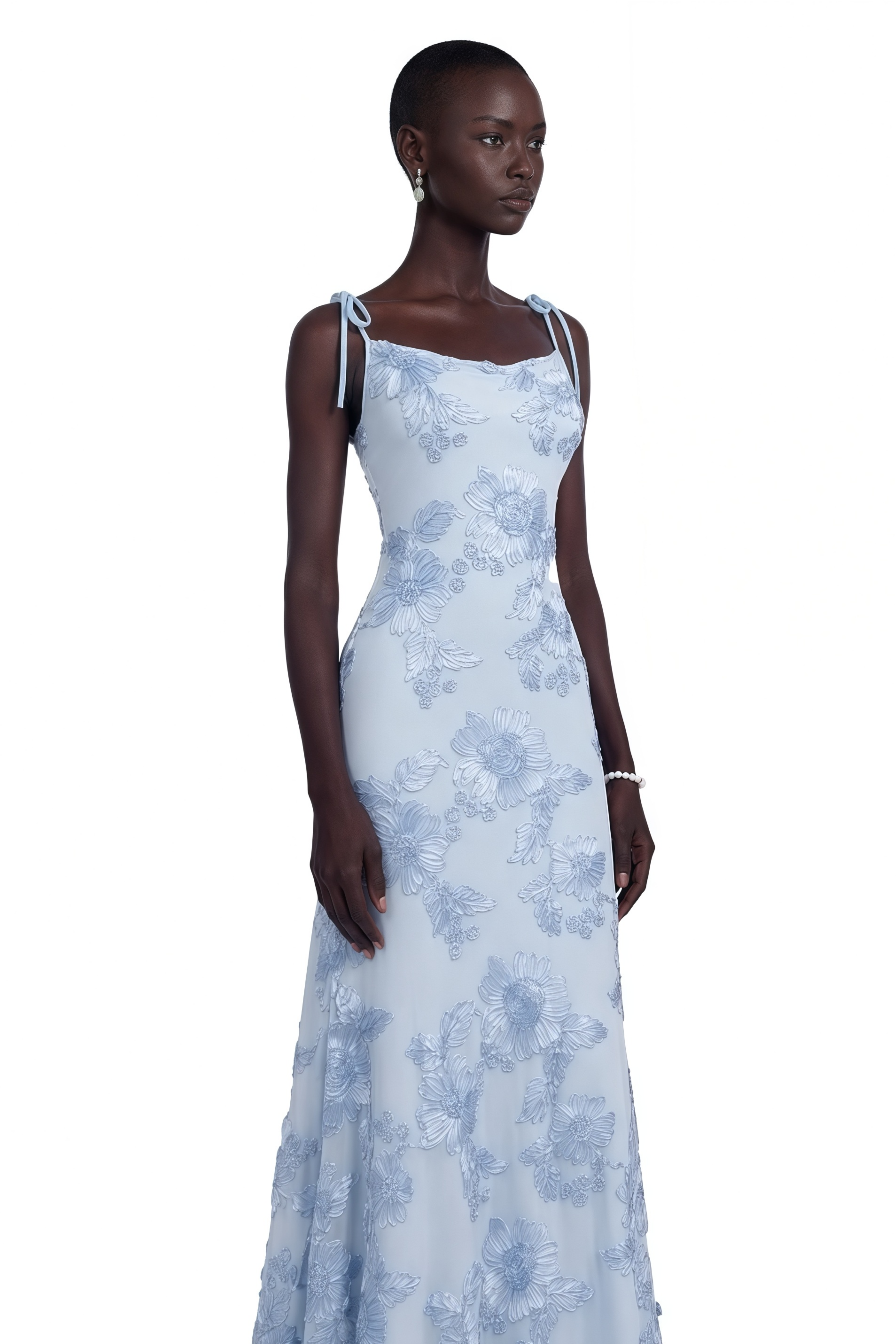 Énigme Blue Jacquard Floral Maxi Dress