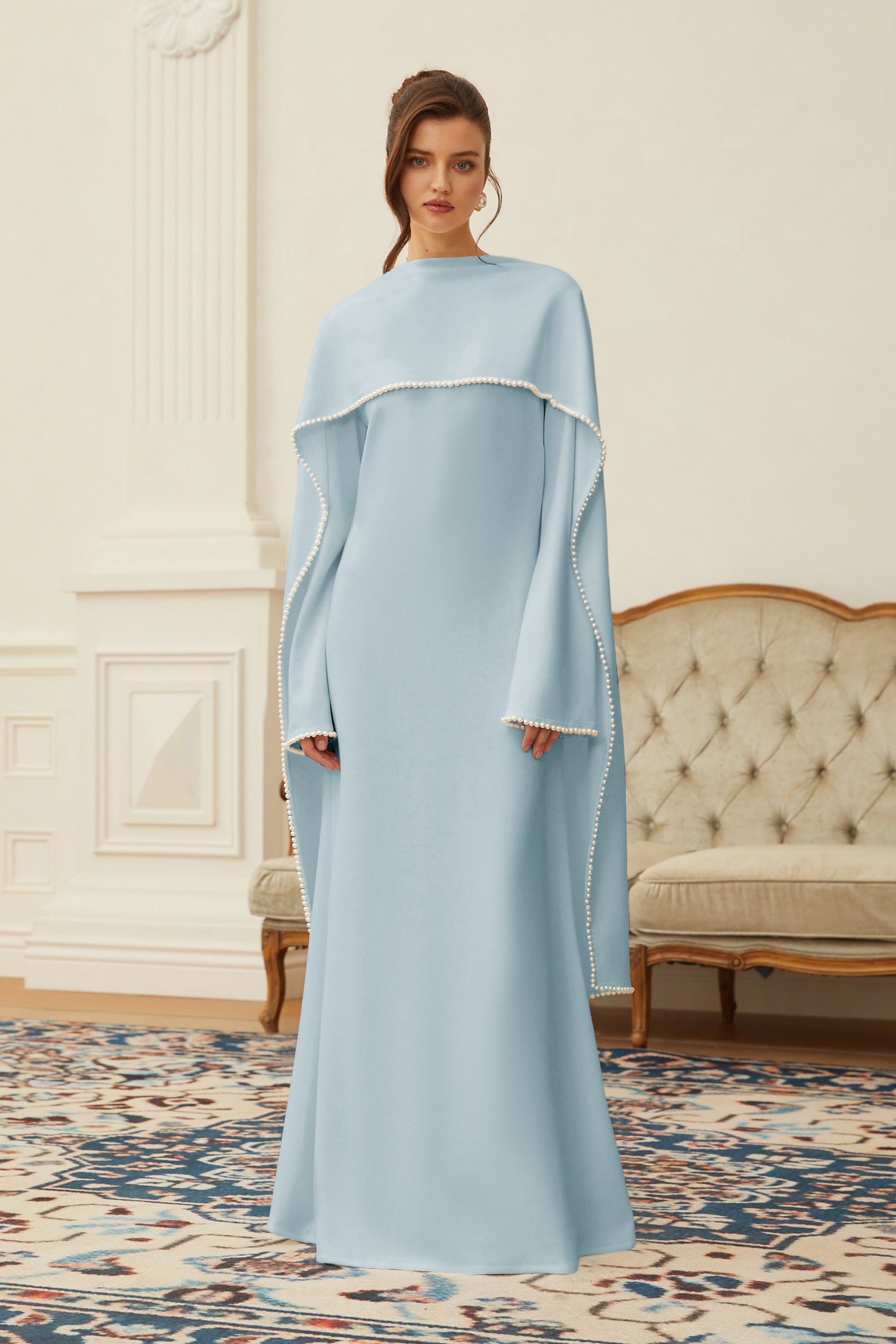 Pearl Trim Shawl Detail Maxi Dress