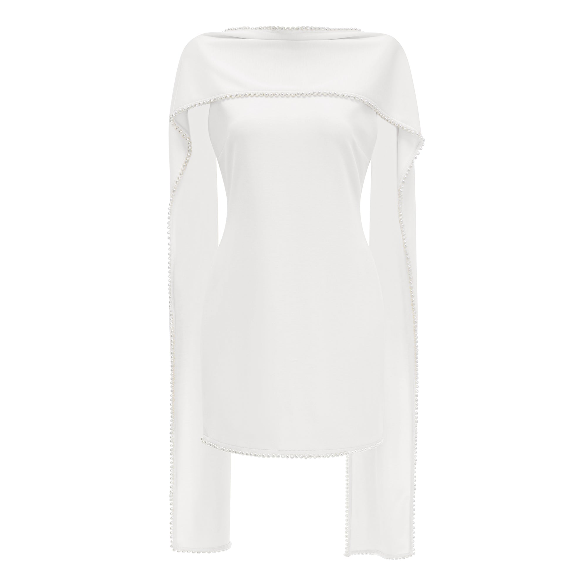 White Sleeveless Pearl Trim Mini Dress