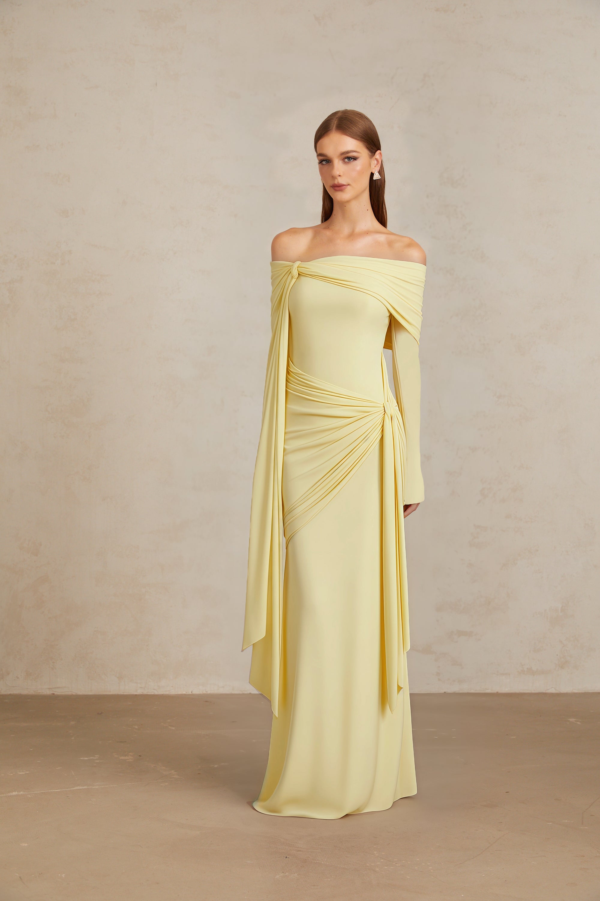 Off-shoulder Maxi Dress in Butter Yellow