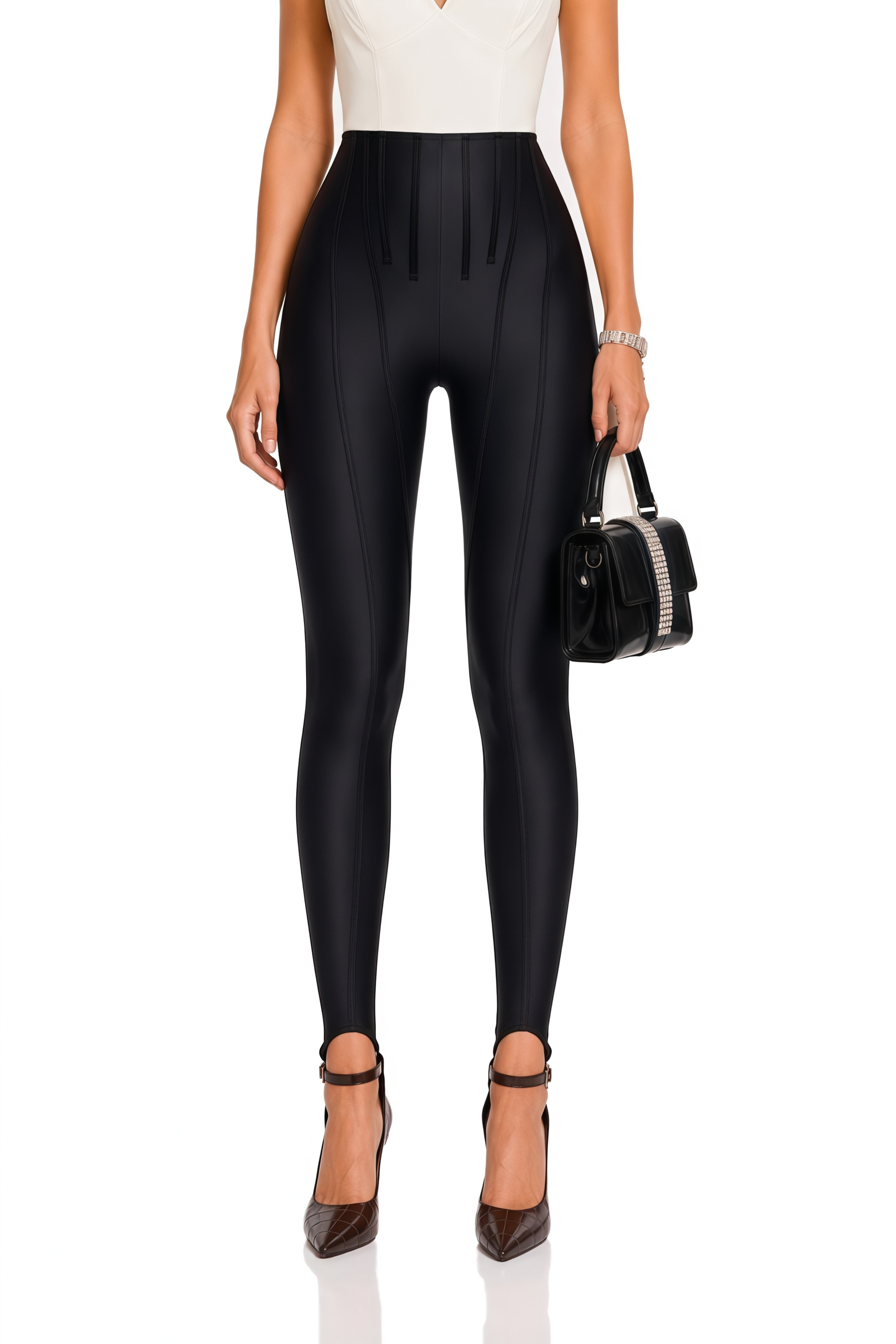 Cordelia Black Decorative Stitching Leggings